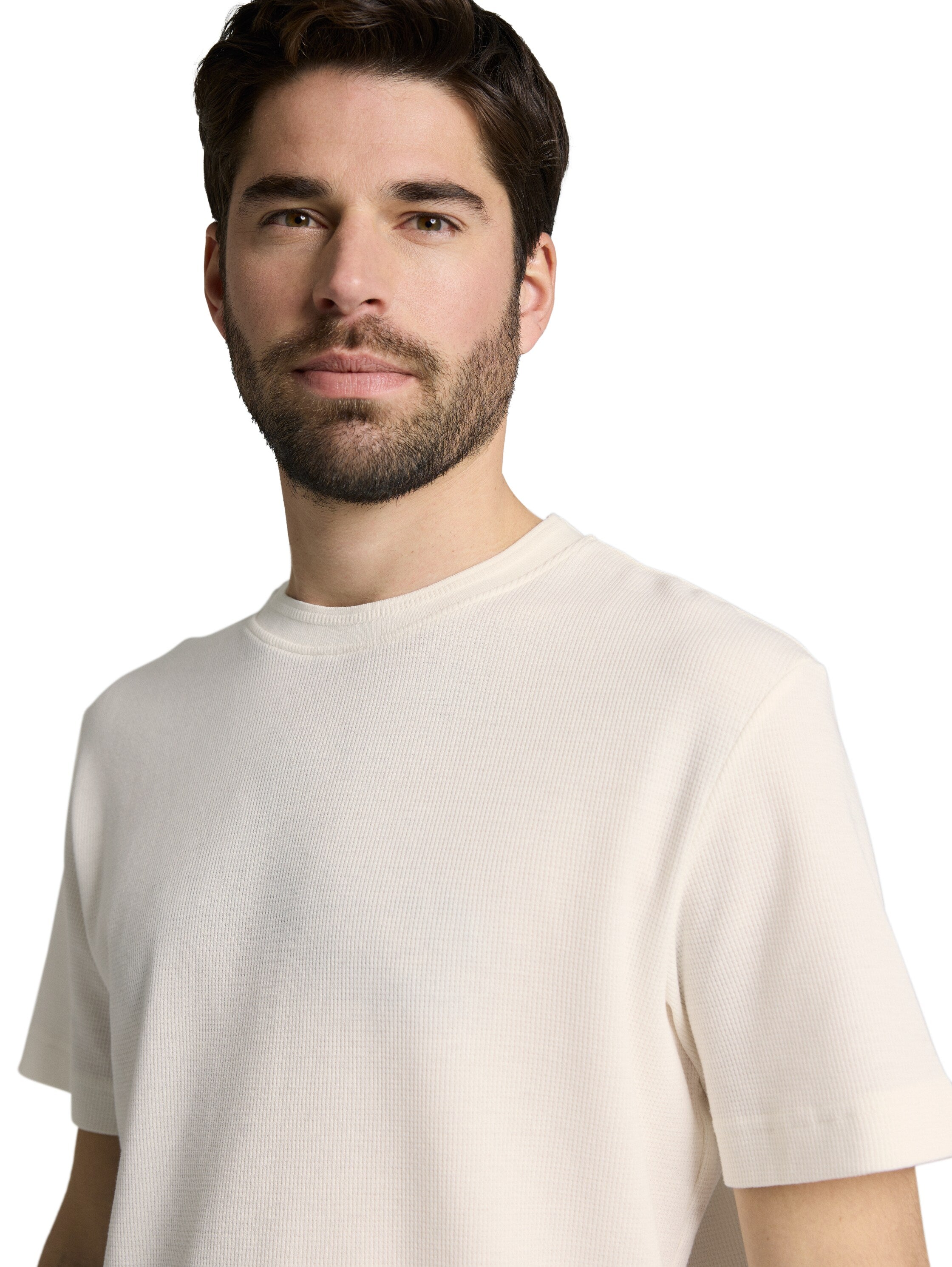 Tom Tailor Off-White T-Shirt With Waffle Texture