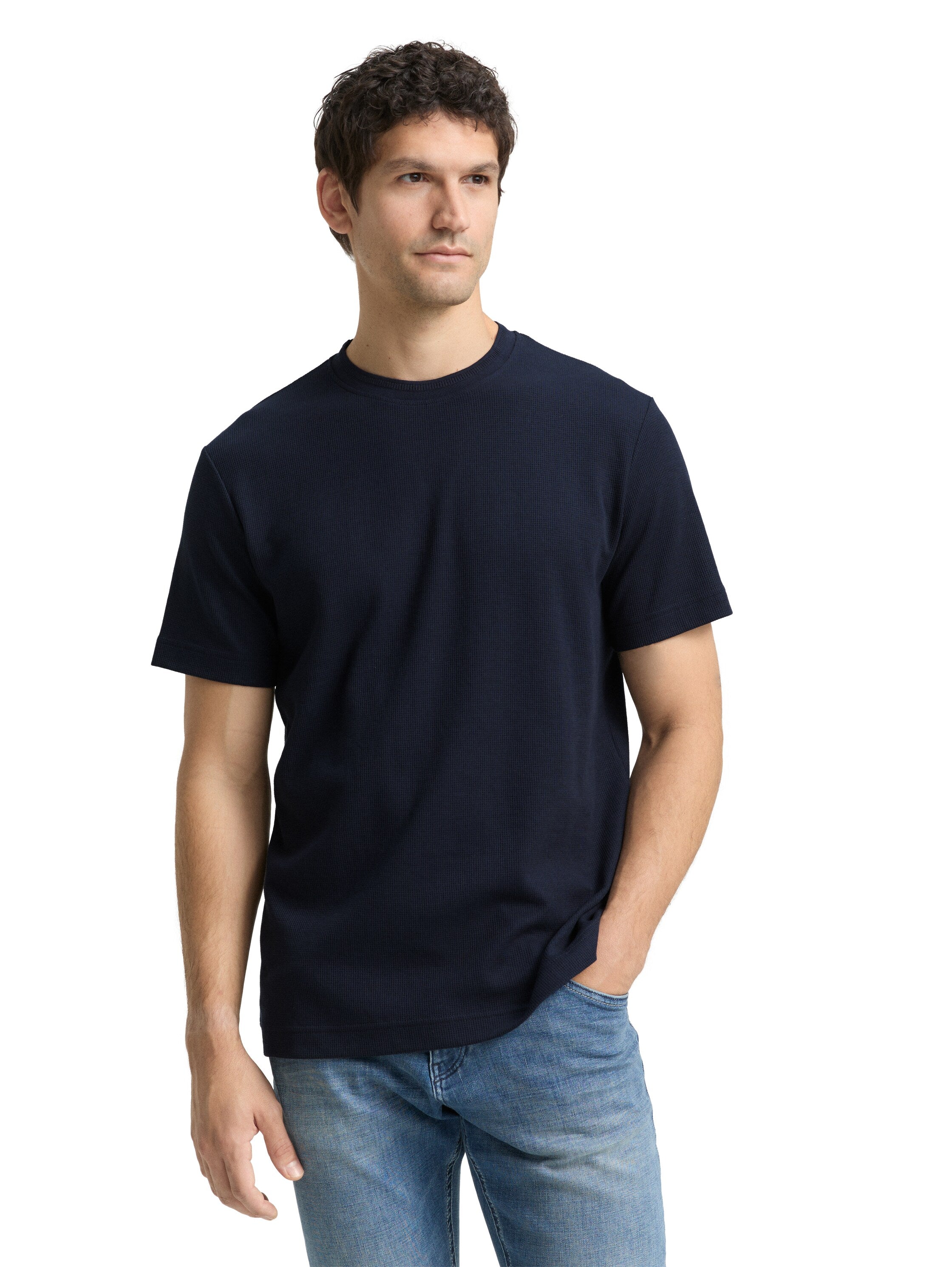 Tom Tailor Dark Navy T-Shirt With Waffle Texture