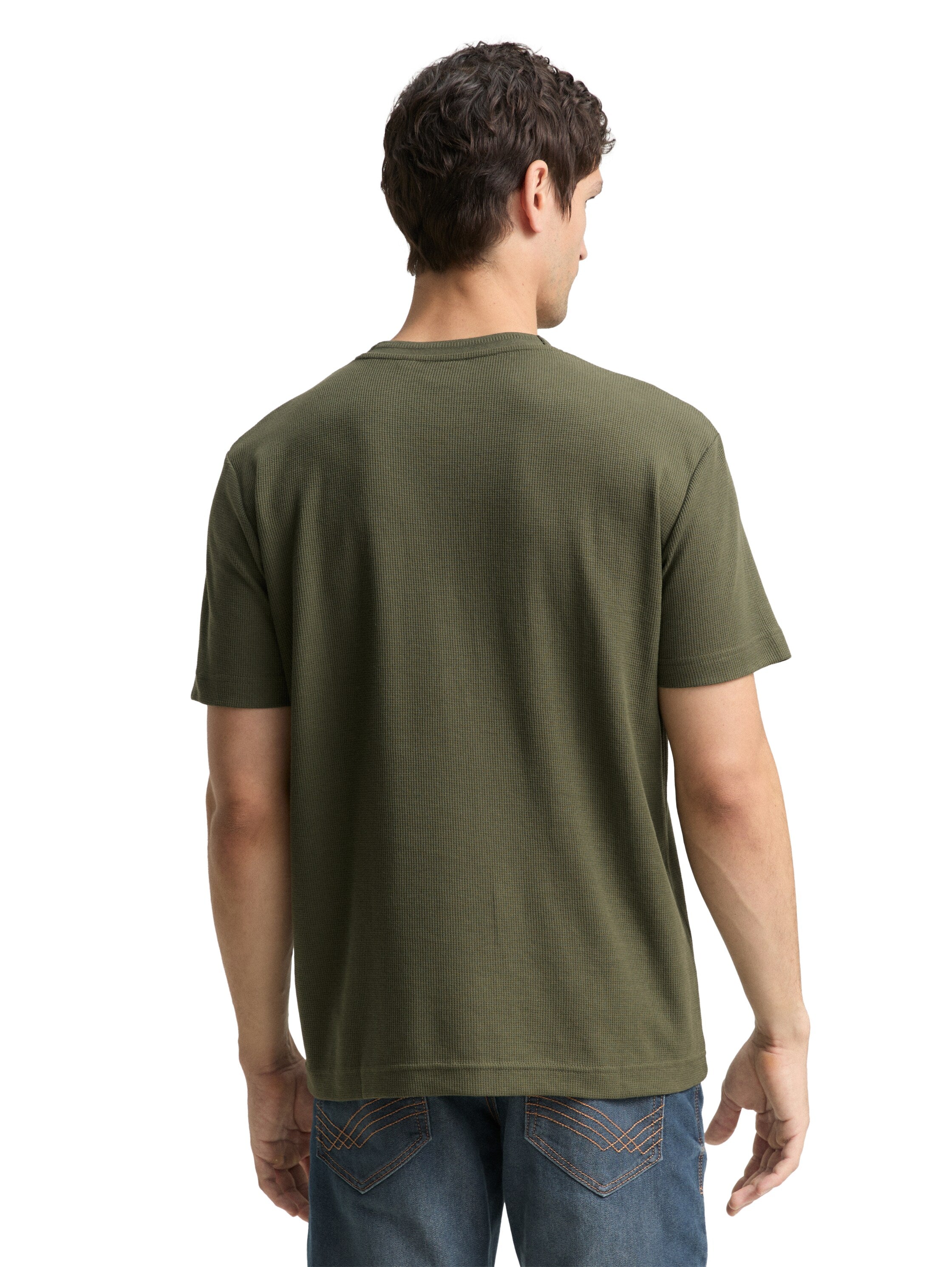 Tom Tailor Olive T-Shirt With Waffle Texture