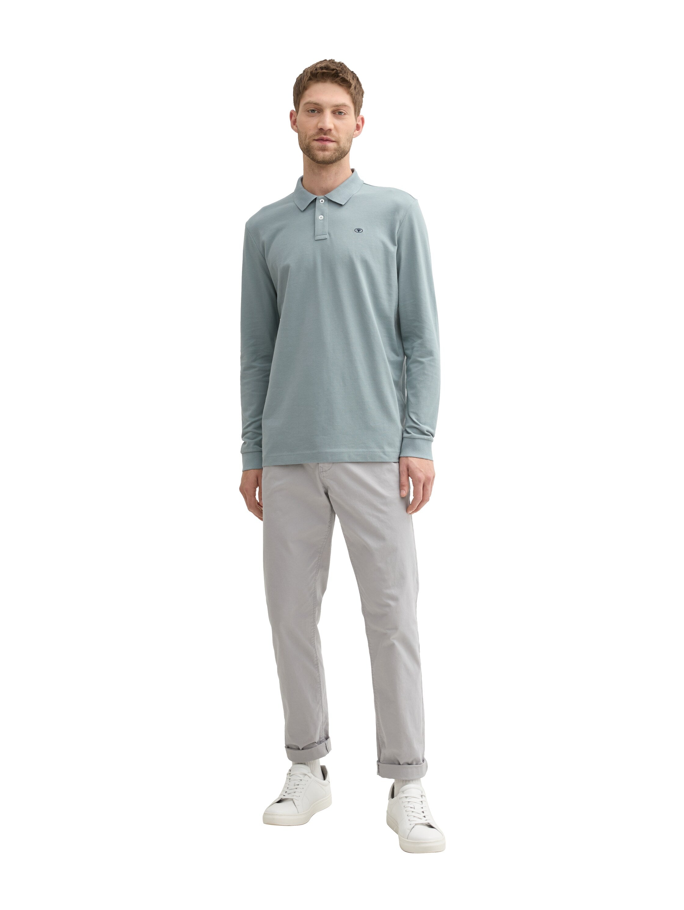 Tom Tailor Grey Mint Long Sleeved Pique Polo