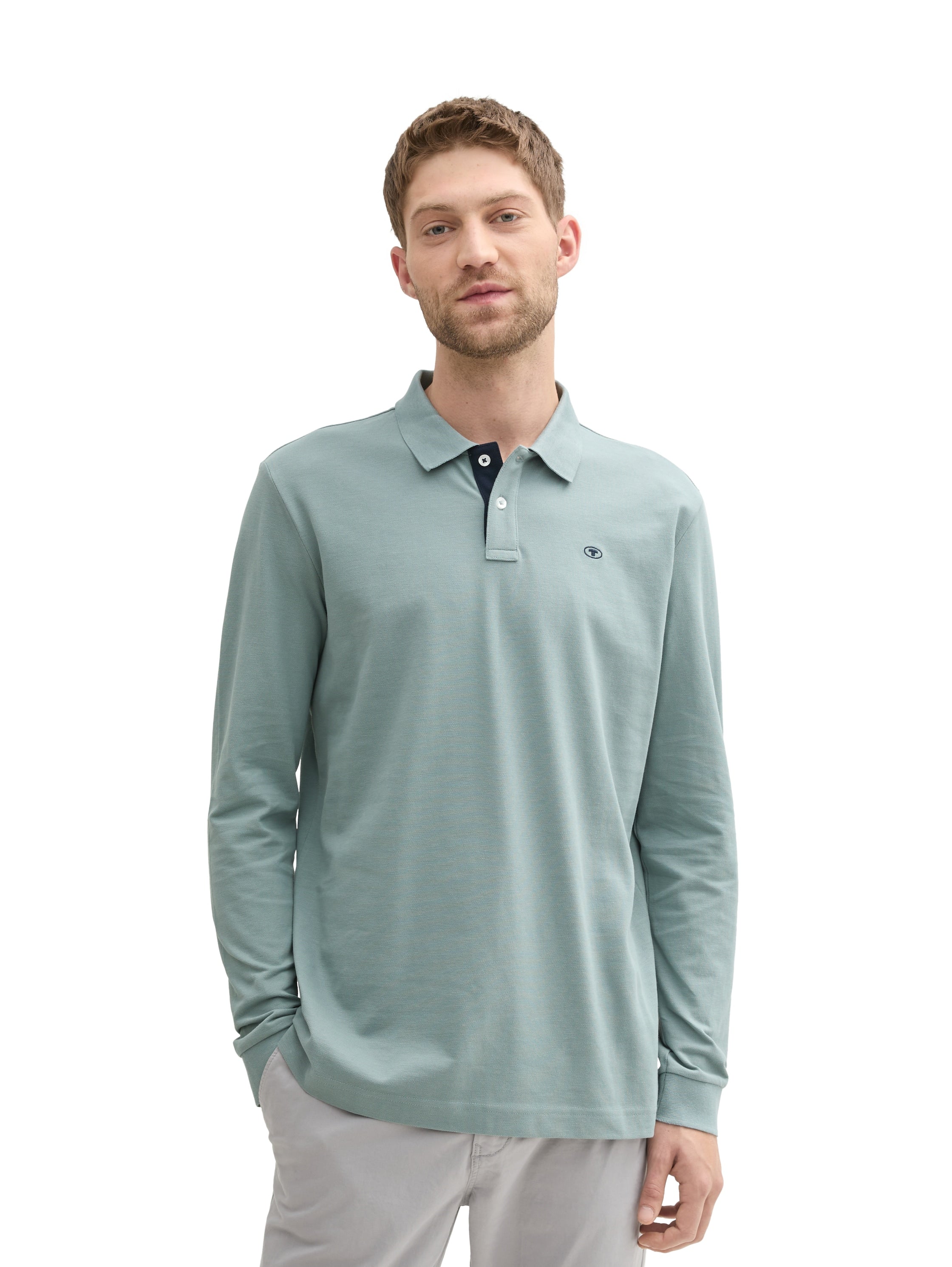 Tom Tailor Grey Mint Long Sleeved Pique Polo