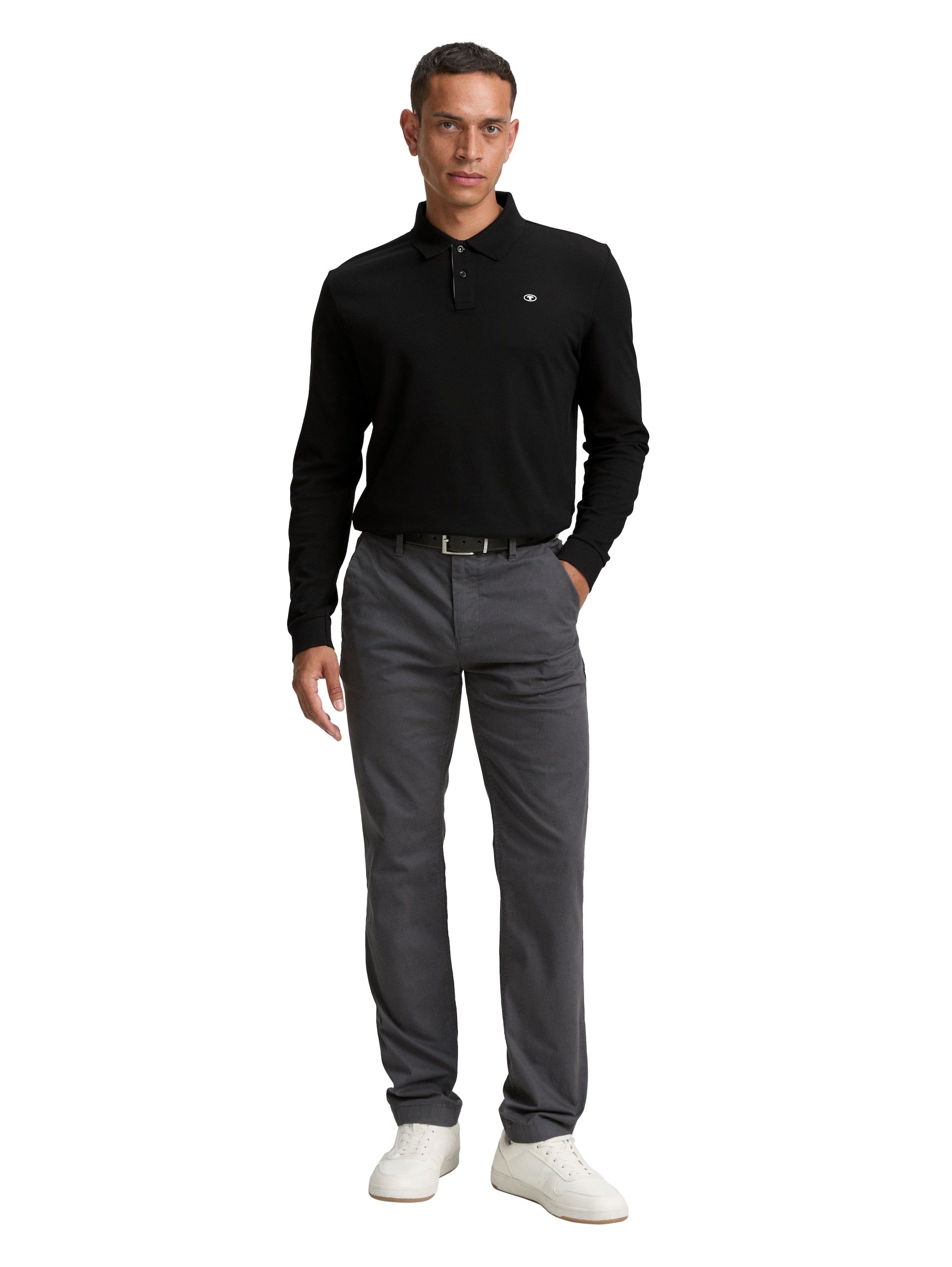 Tom Tailor Black Long Sleeved Pique Polo
