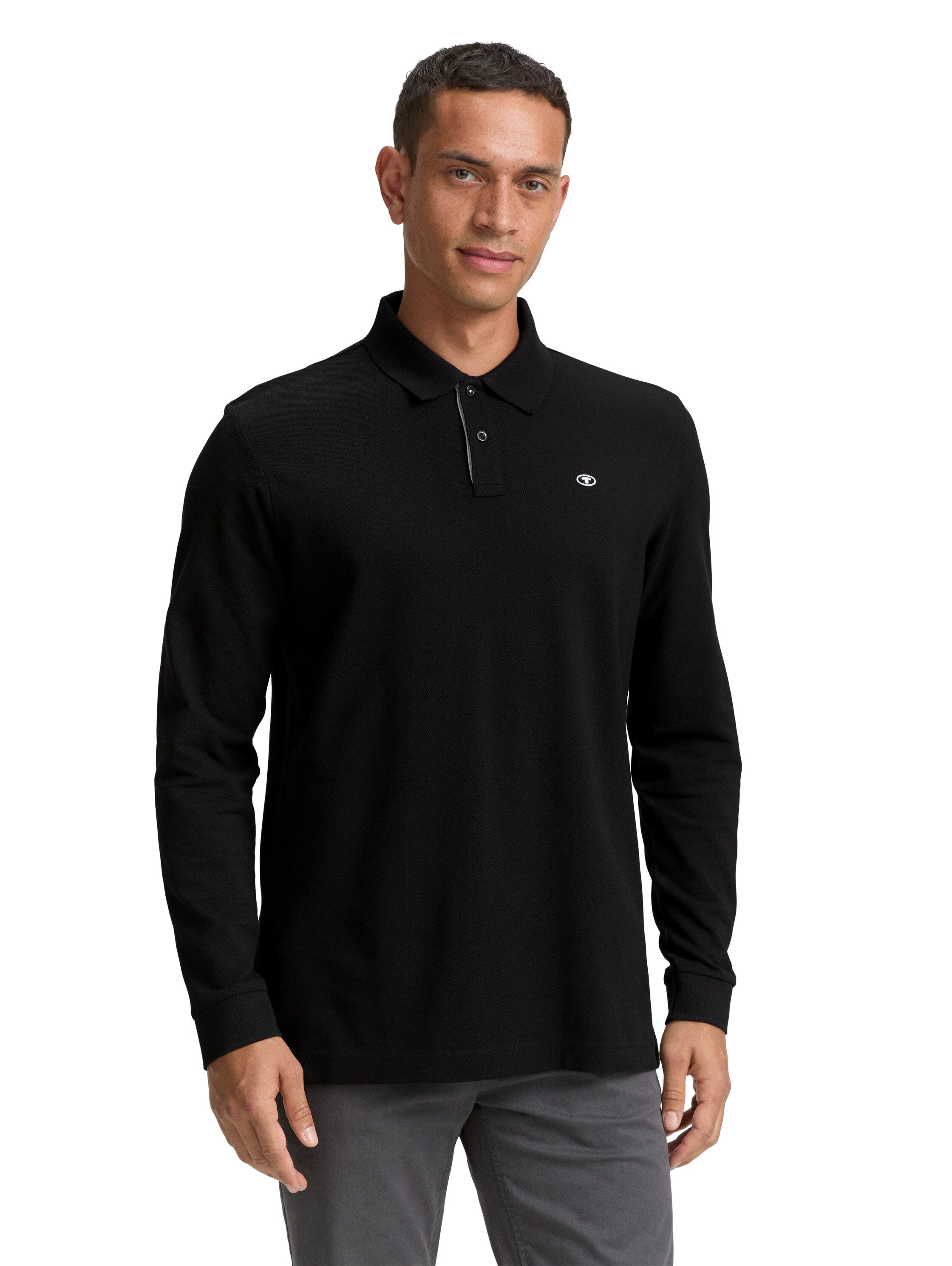 Tom Tailor Black Long Sleeved Pique Polo