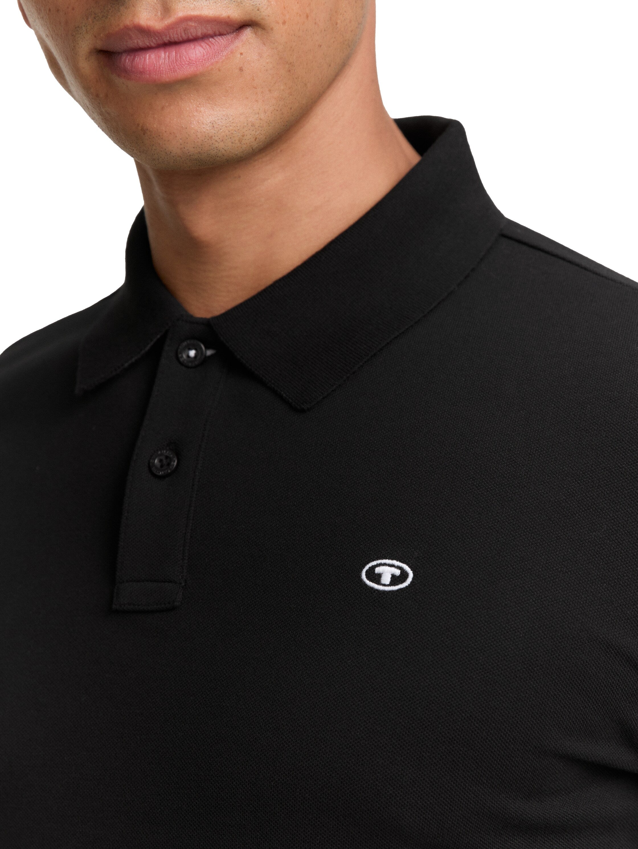 Tom Tailor Black Long Sleeved Pique Polo