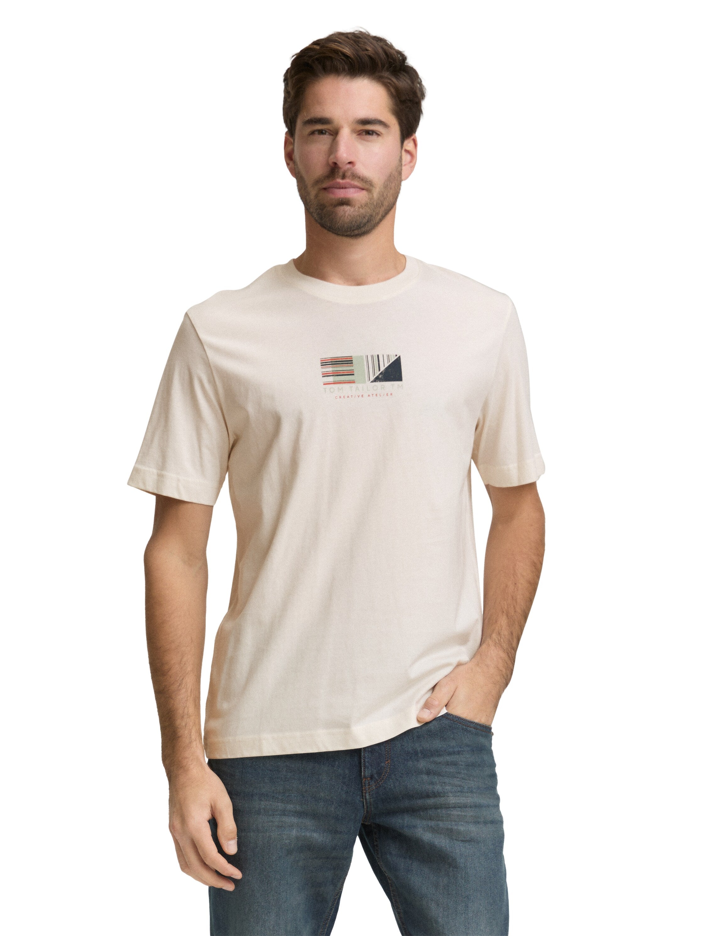 Tom Tailor Off-White T-Shirt With Front Design