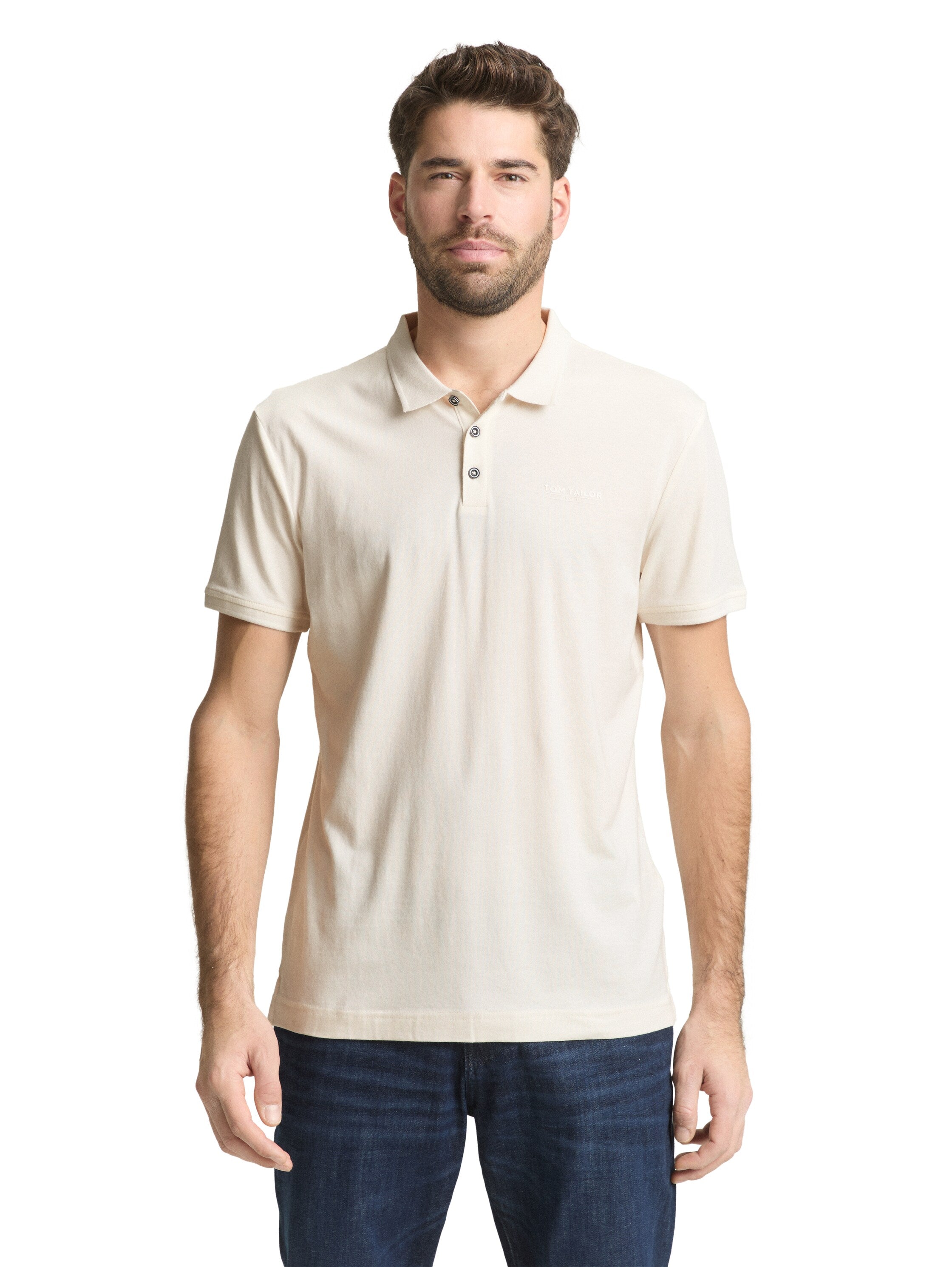 Tom Tailor Beige Polo With Printed Logo