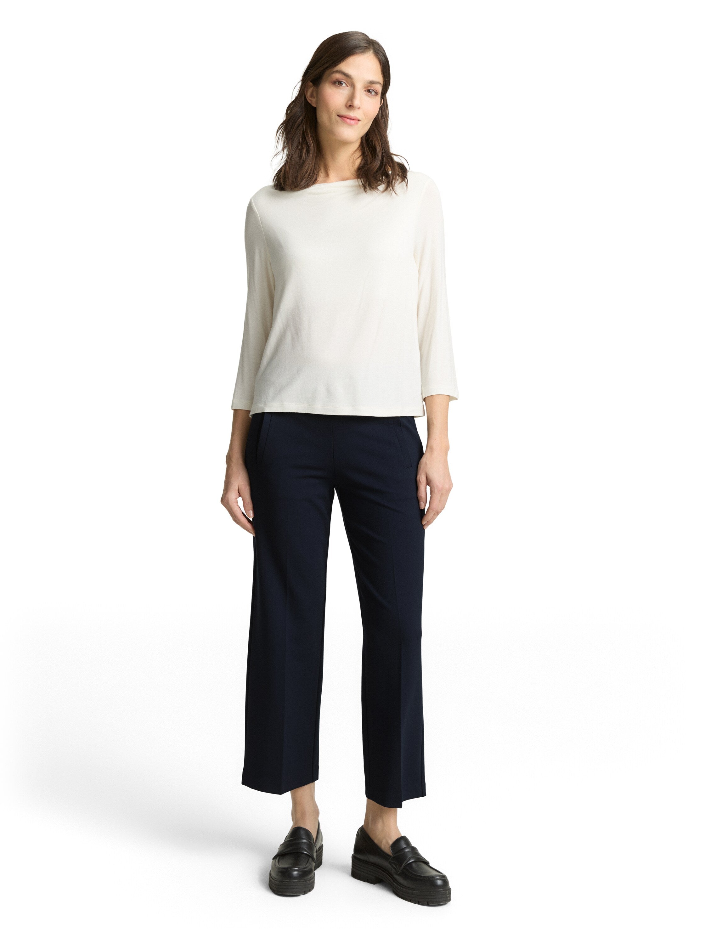 Tom Tailor Black Straight Cropped Trousers Pants