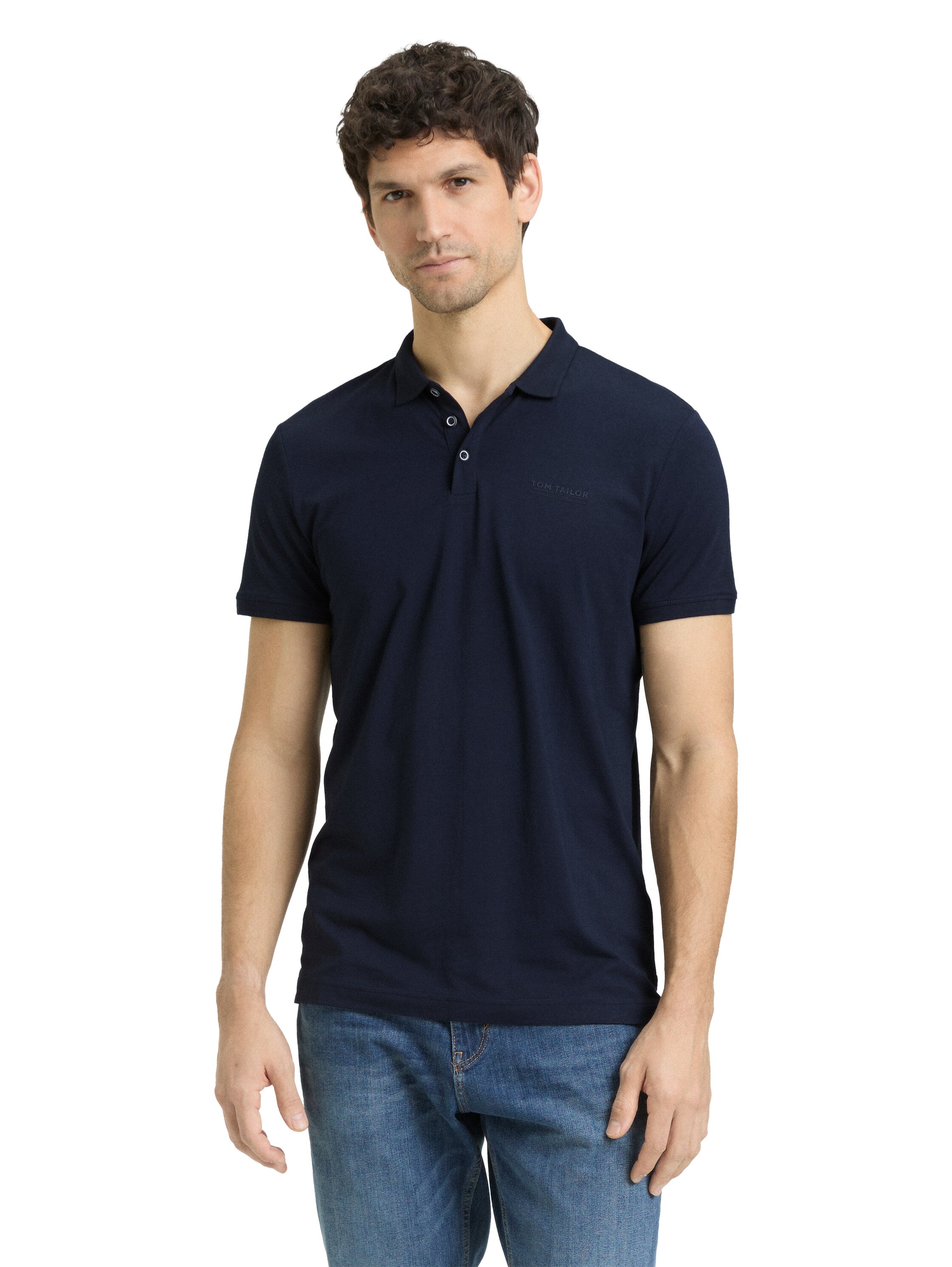 Tom Tailor Navy Polo With Printed Logo