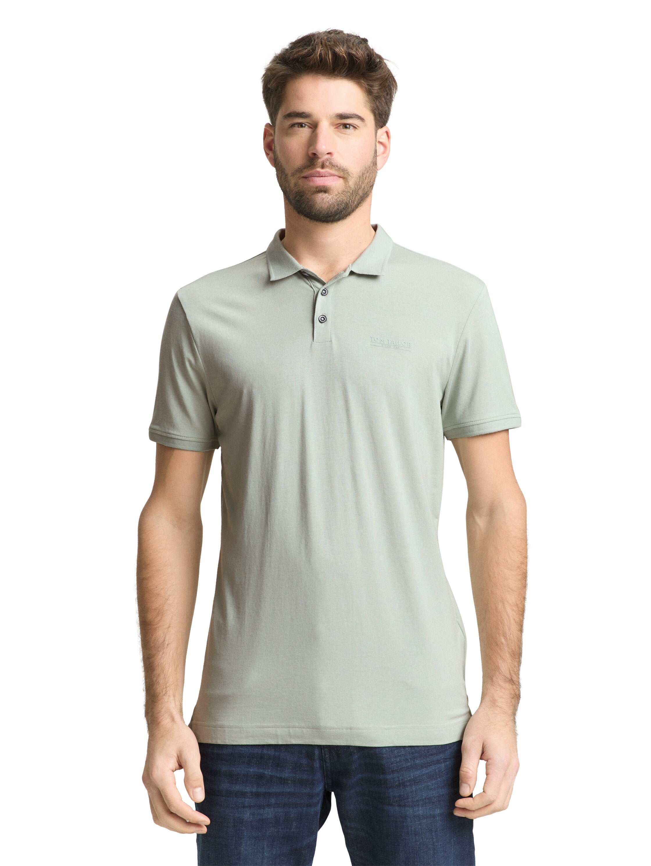 Tom Tailor Grey Polo With Printed Logo