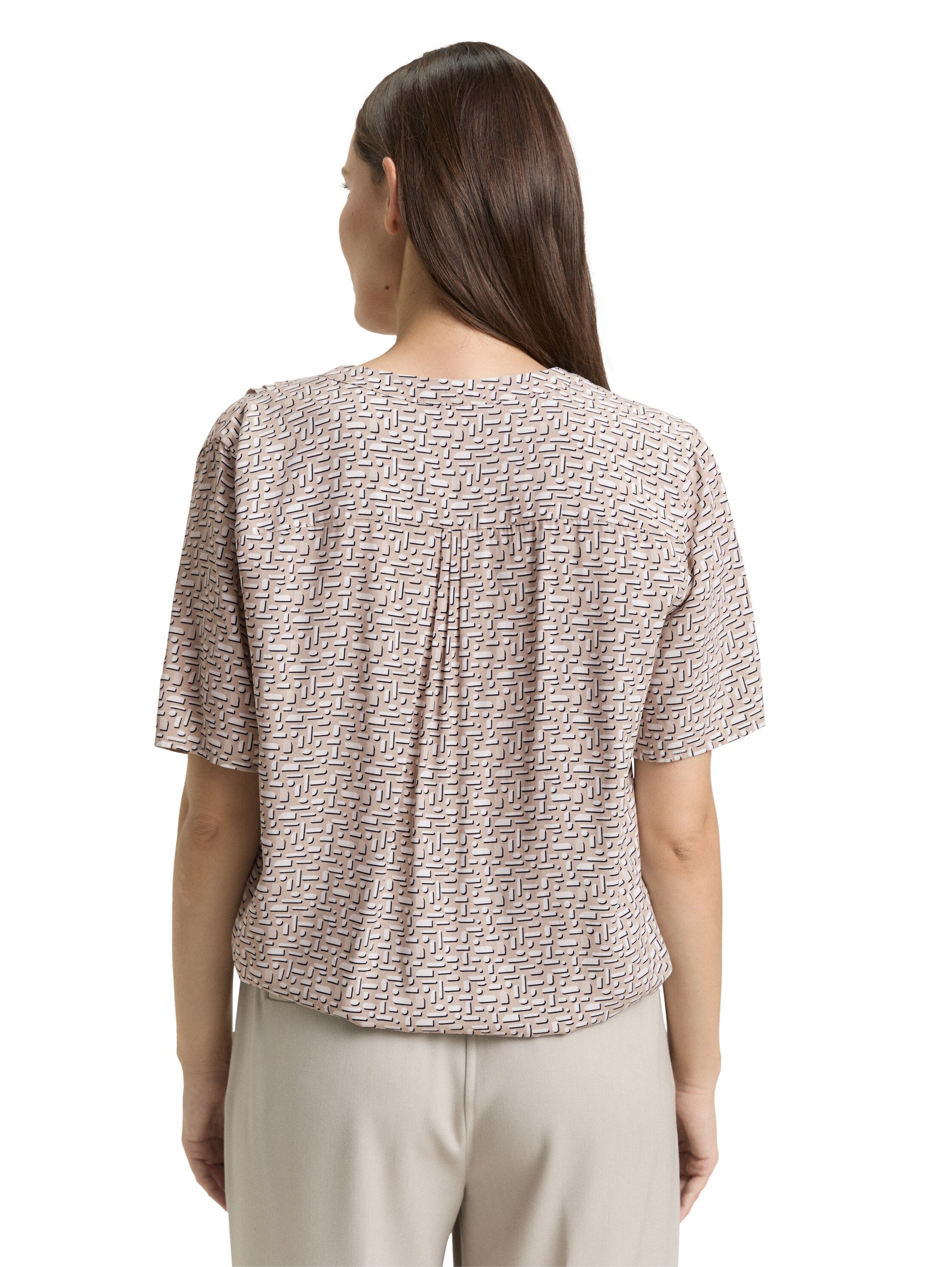 Tom Tailor Short Sleeved Beige Printed Blouse