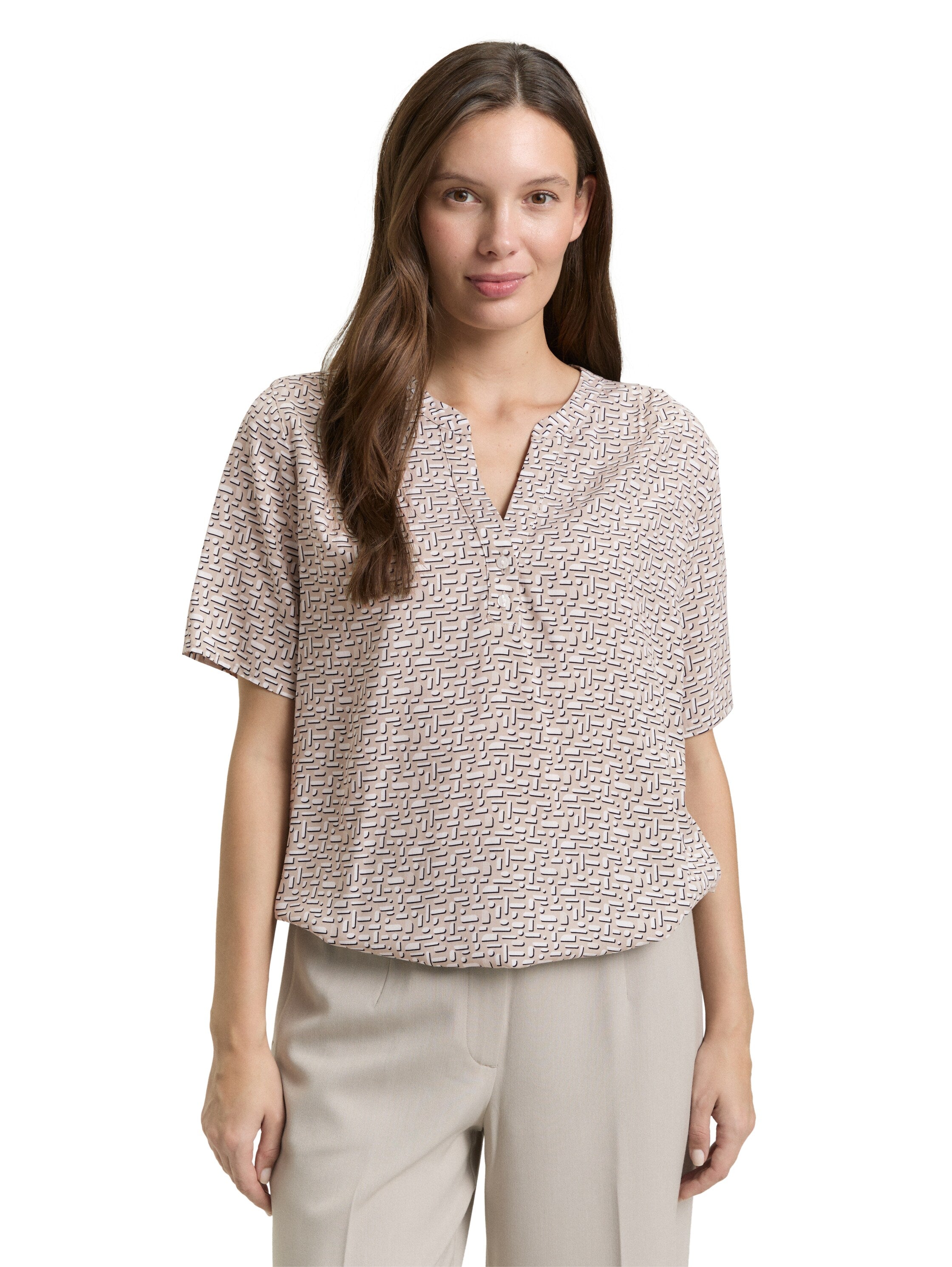 Tom Tailor Short Sleeved Beige Printed Blouse