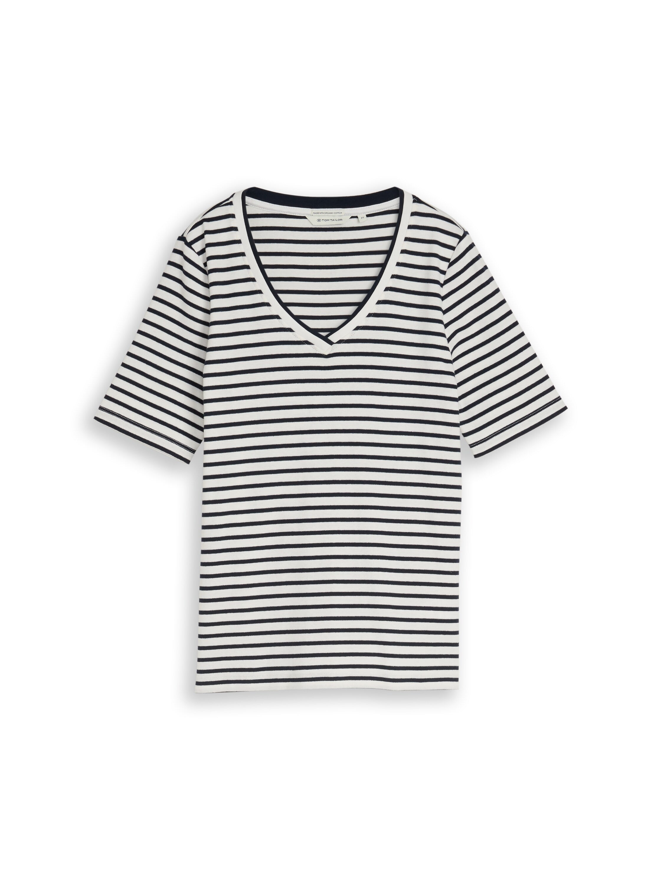 Tom Tailor V-Neck T-Shirt With Striped Design