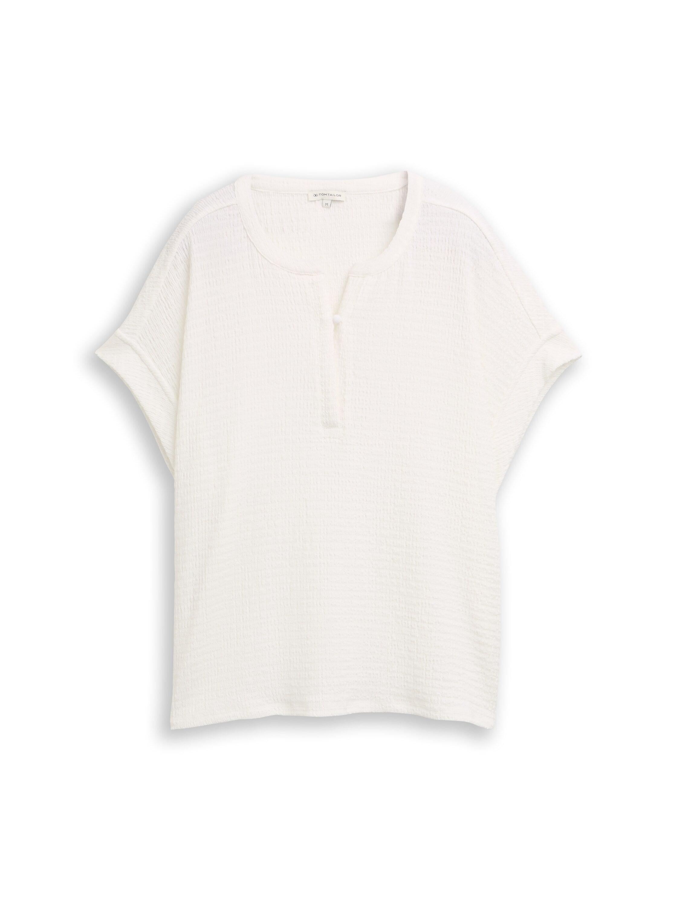 Tom Tailor White Plain T-shirt With Button At The Neckline