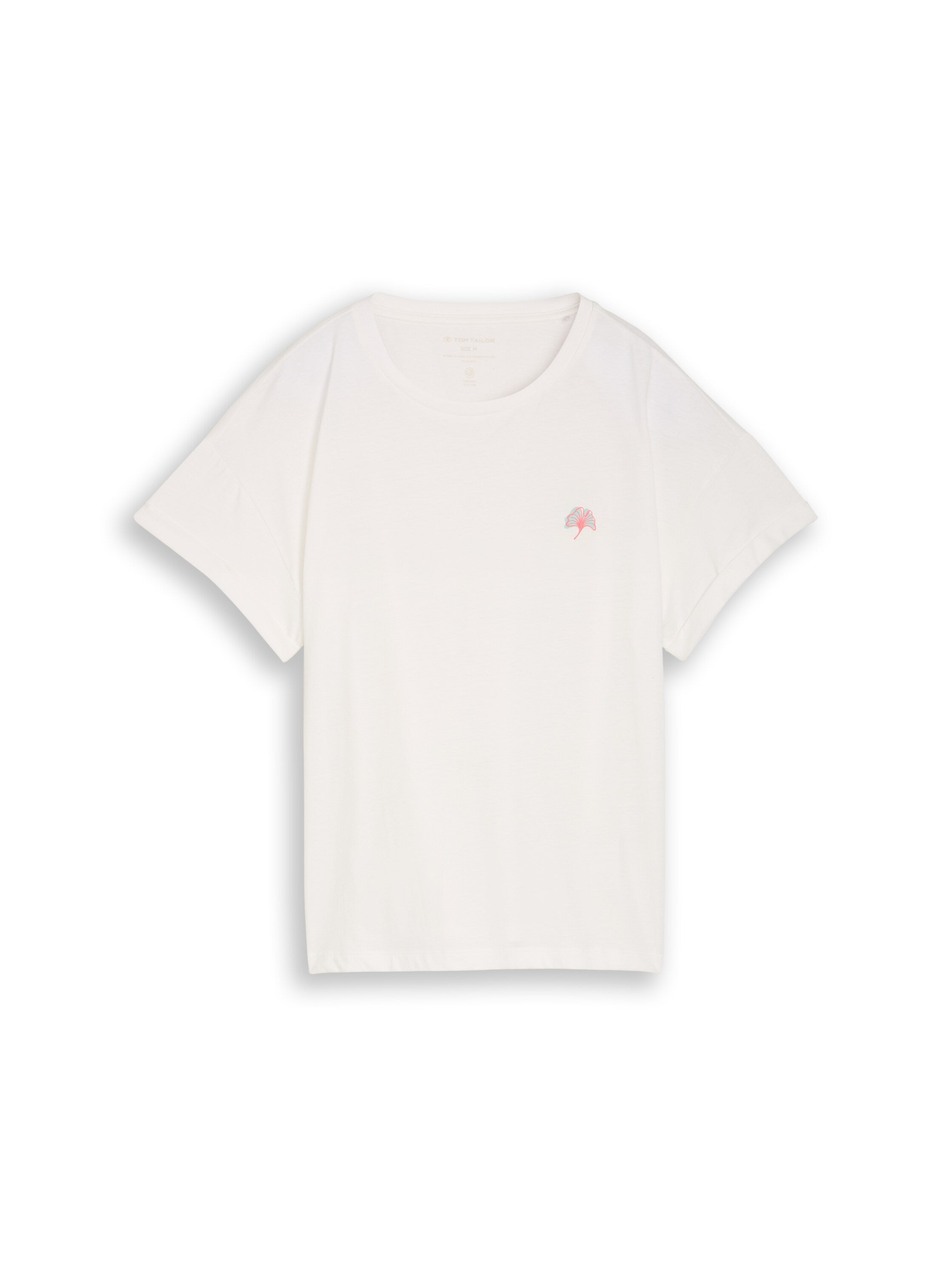 Tom Tailor White Round Neck T-Shirt With Small Embroidery On The Chest