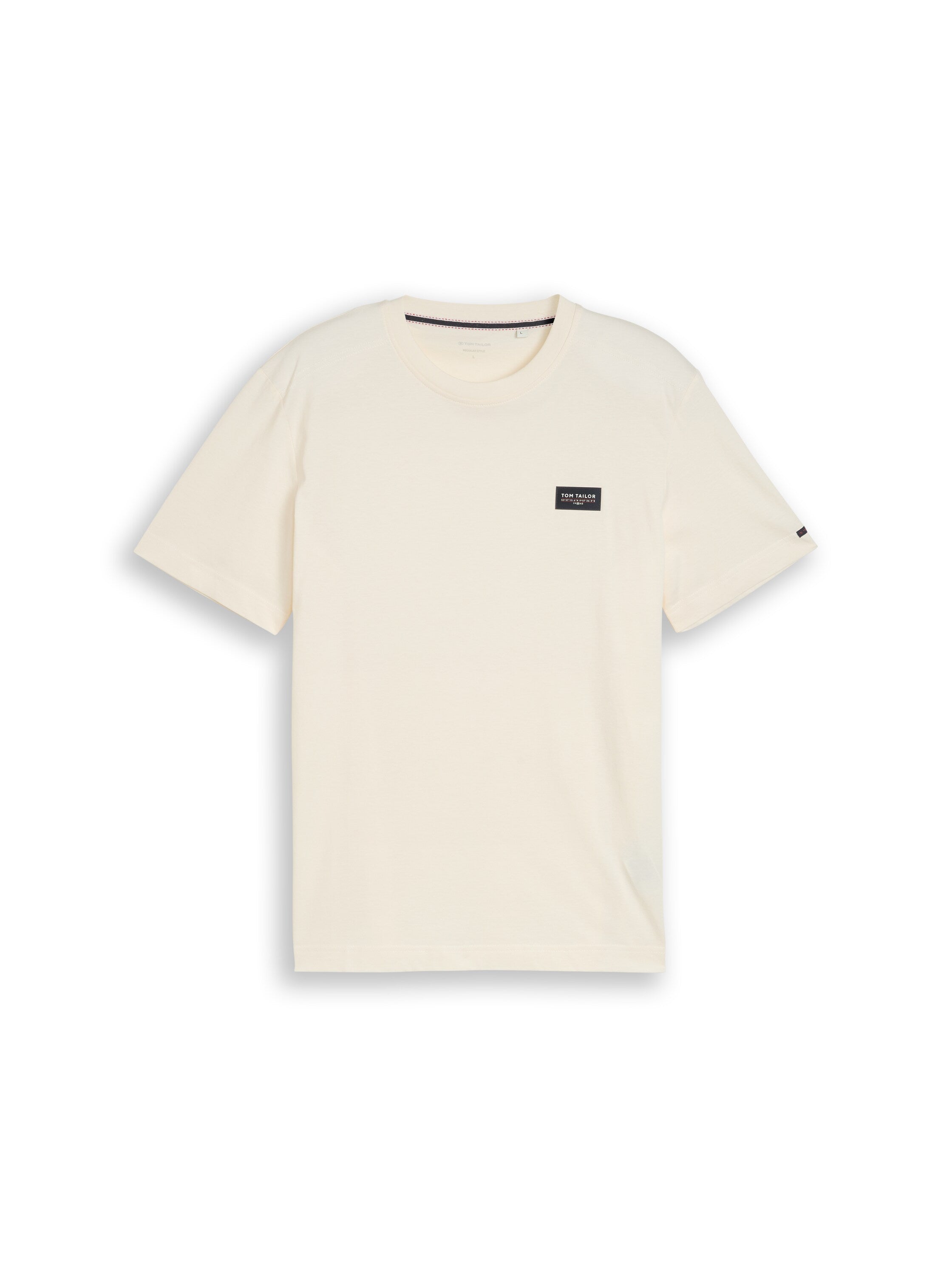 Tom Tailor Off White Cotton T-Shirt With Logo Badge