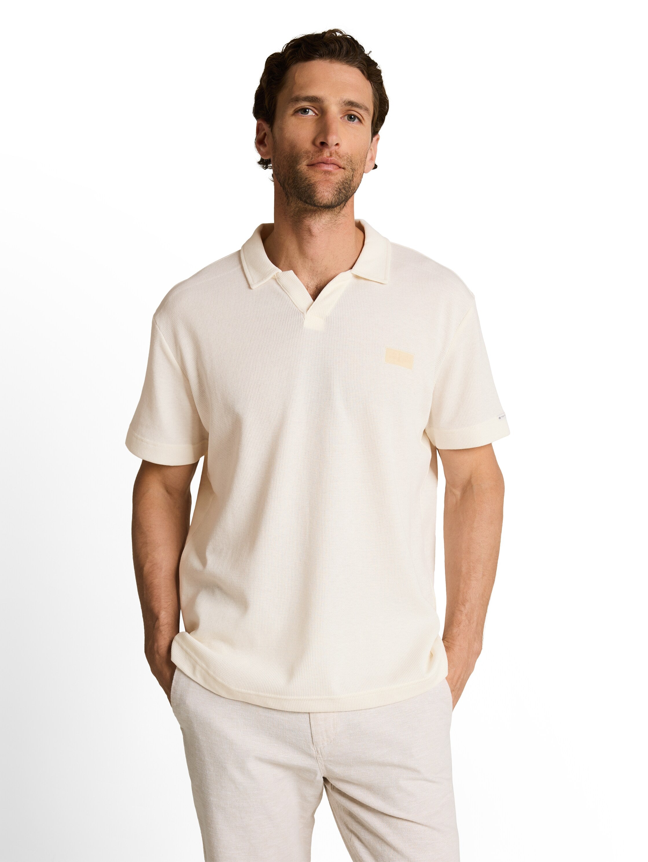 Tom Tailor Off White Short Sleeved Polo With Logo
