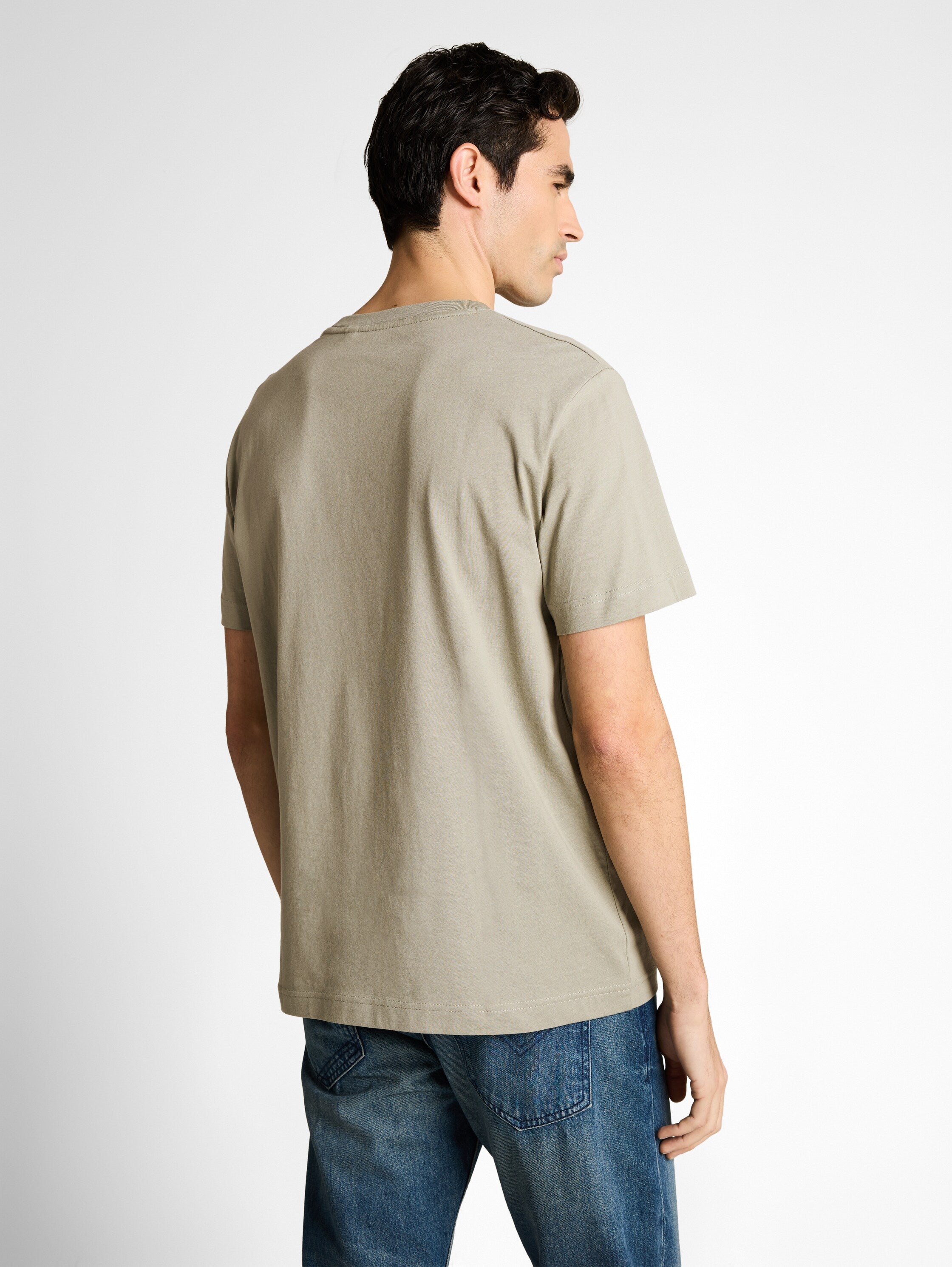 Tom Tailor Greyish Olive Cotton T-Shirt With Logo Badge