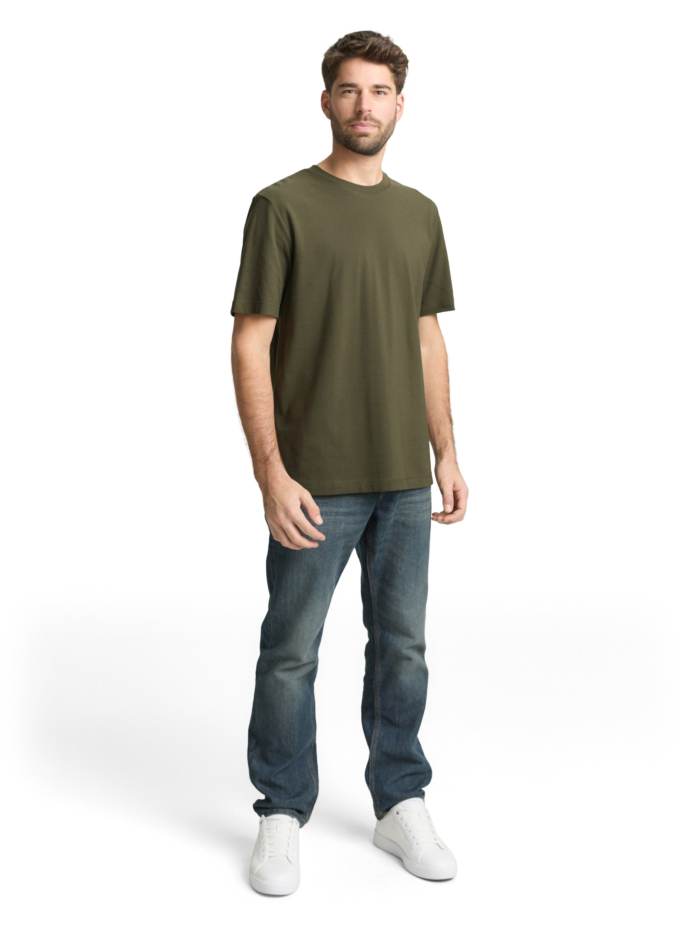 Tom Tailor Olive Round Neck Cotton Basic T-Shirt
