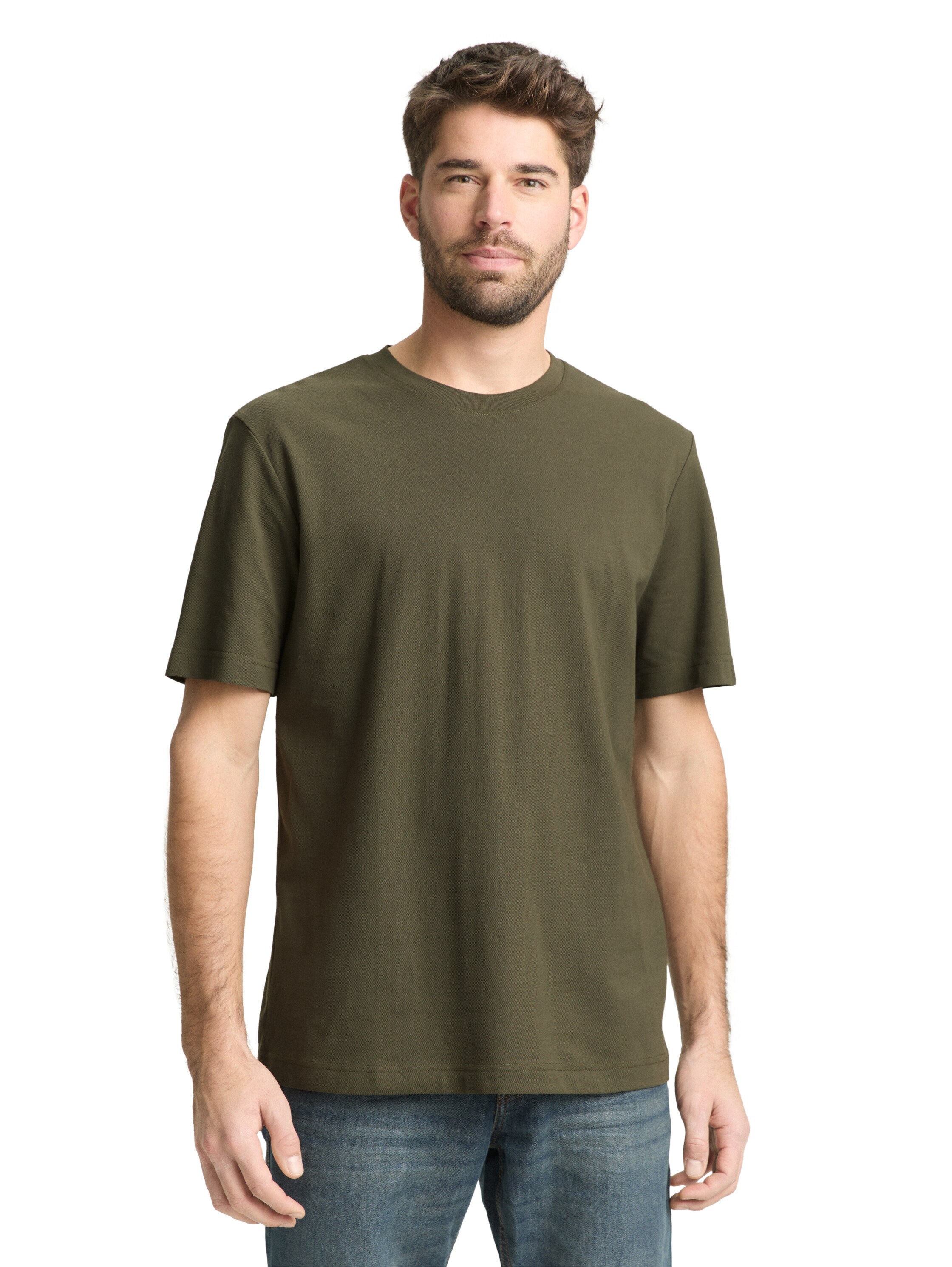 Tom Tailor Olive Round Neck Cotton Basic T-Shirt