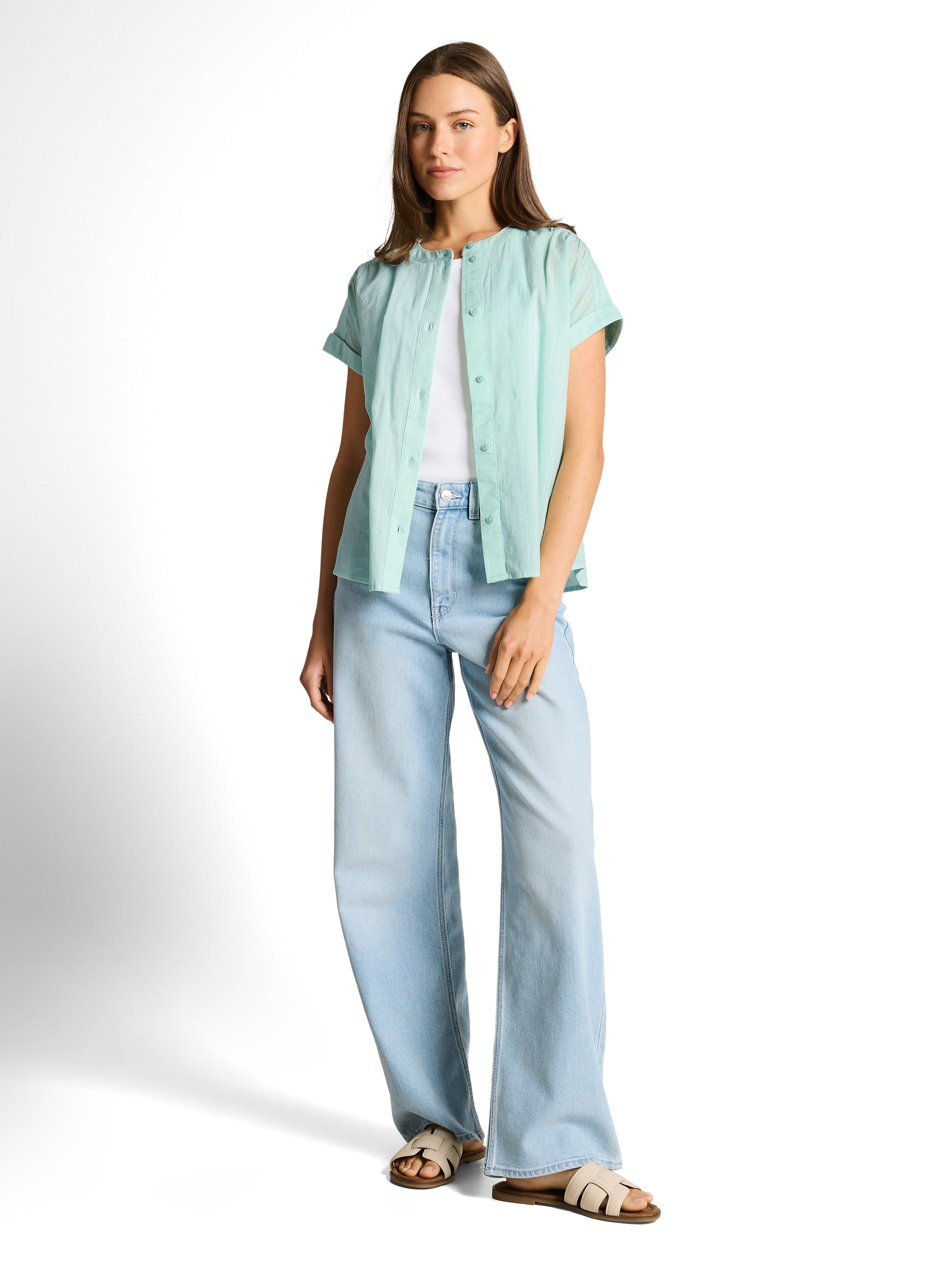 Tom Tailor Blue Round Neck Line Loose Fit Blouse