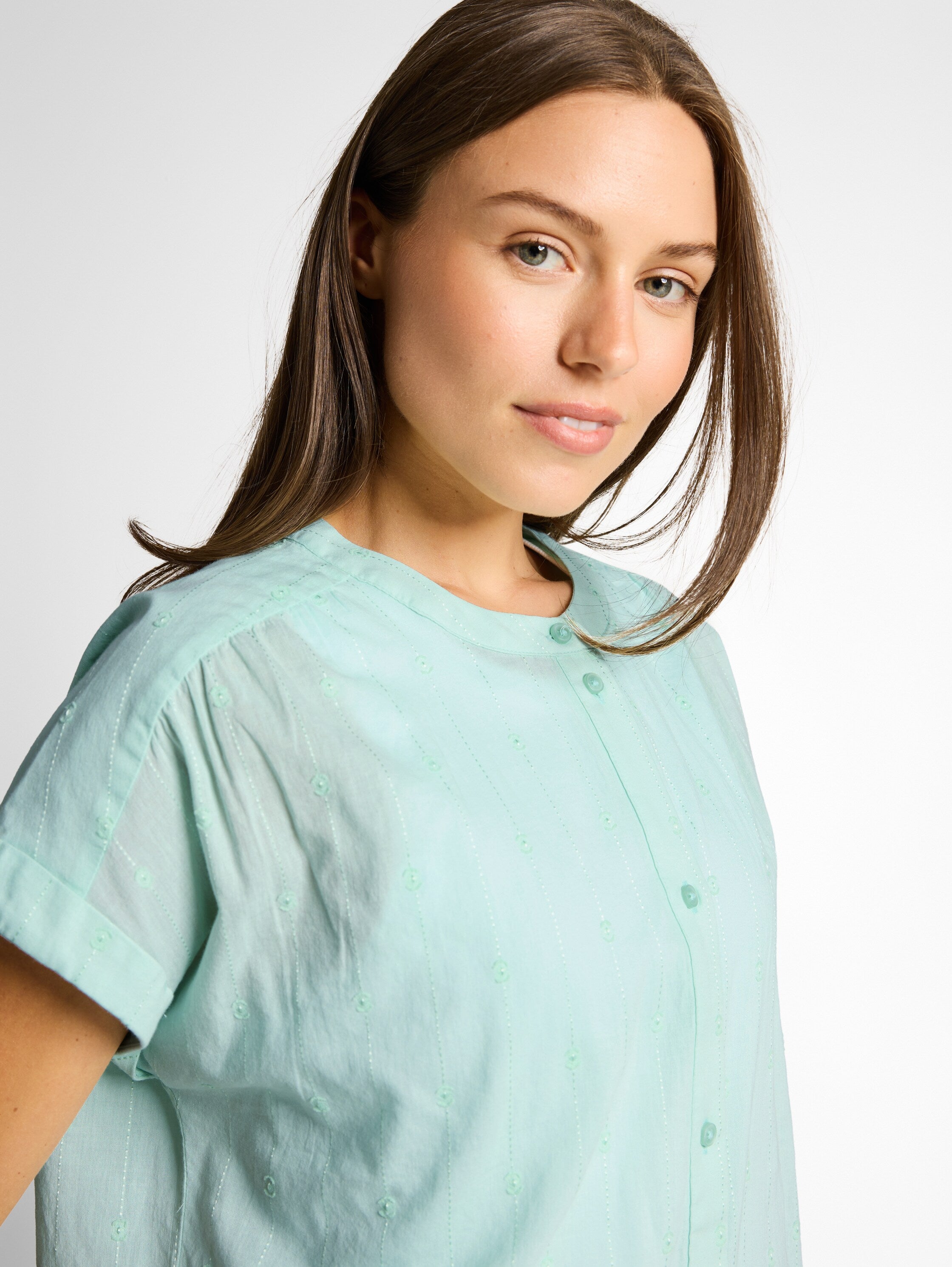 Tom Tailor Blue Round Neck Line Loose Fit Blouse