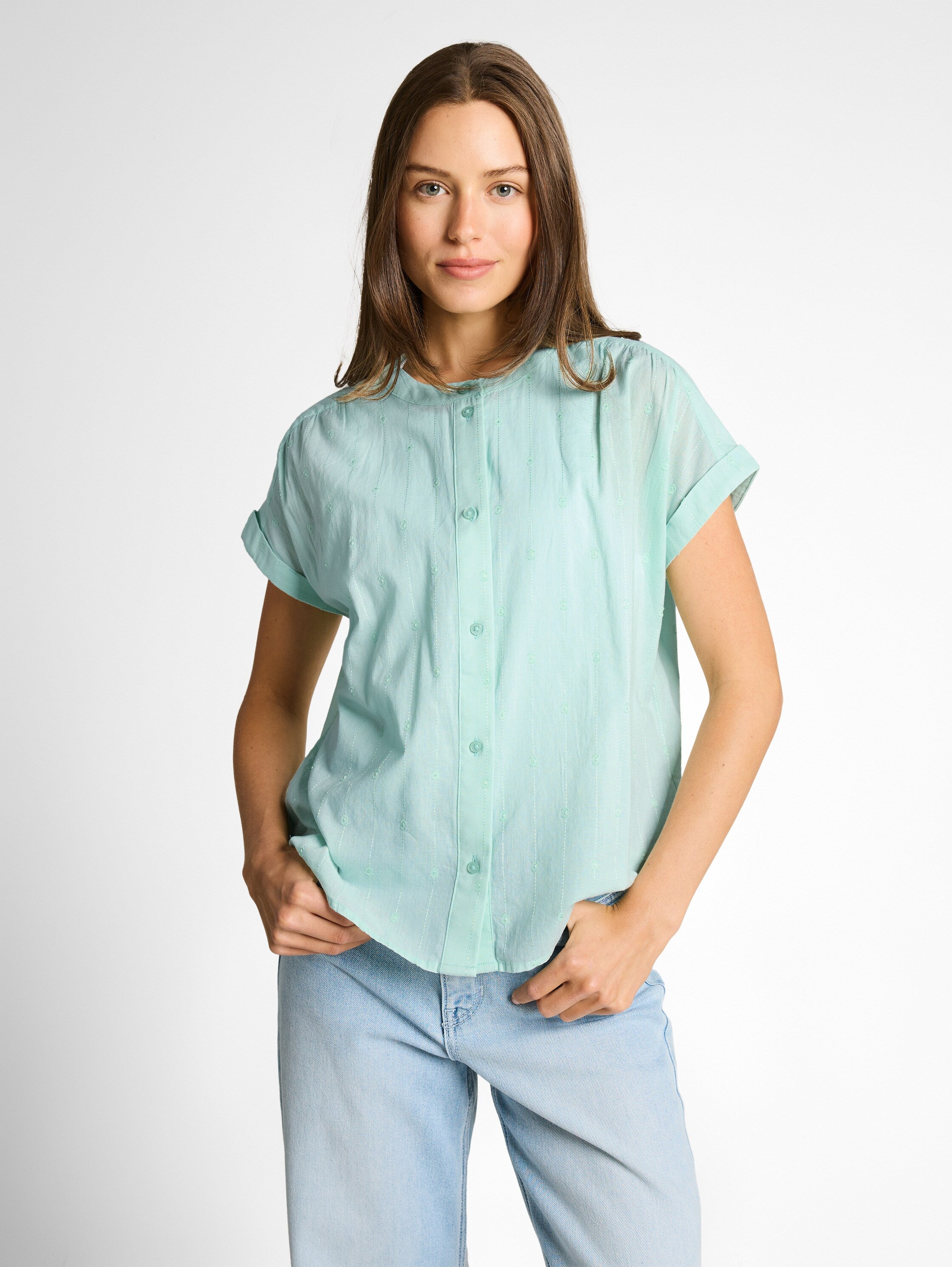 Tom Tailor Blue Round Neck Line Loose Fit Blouse
