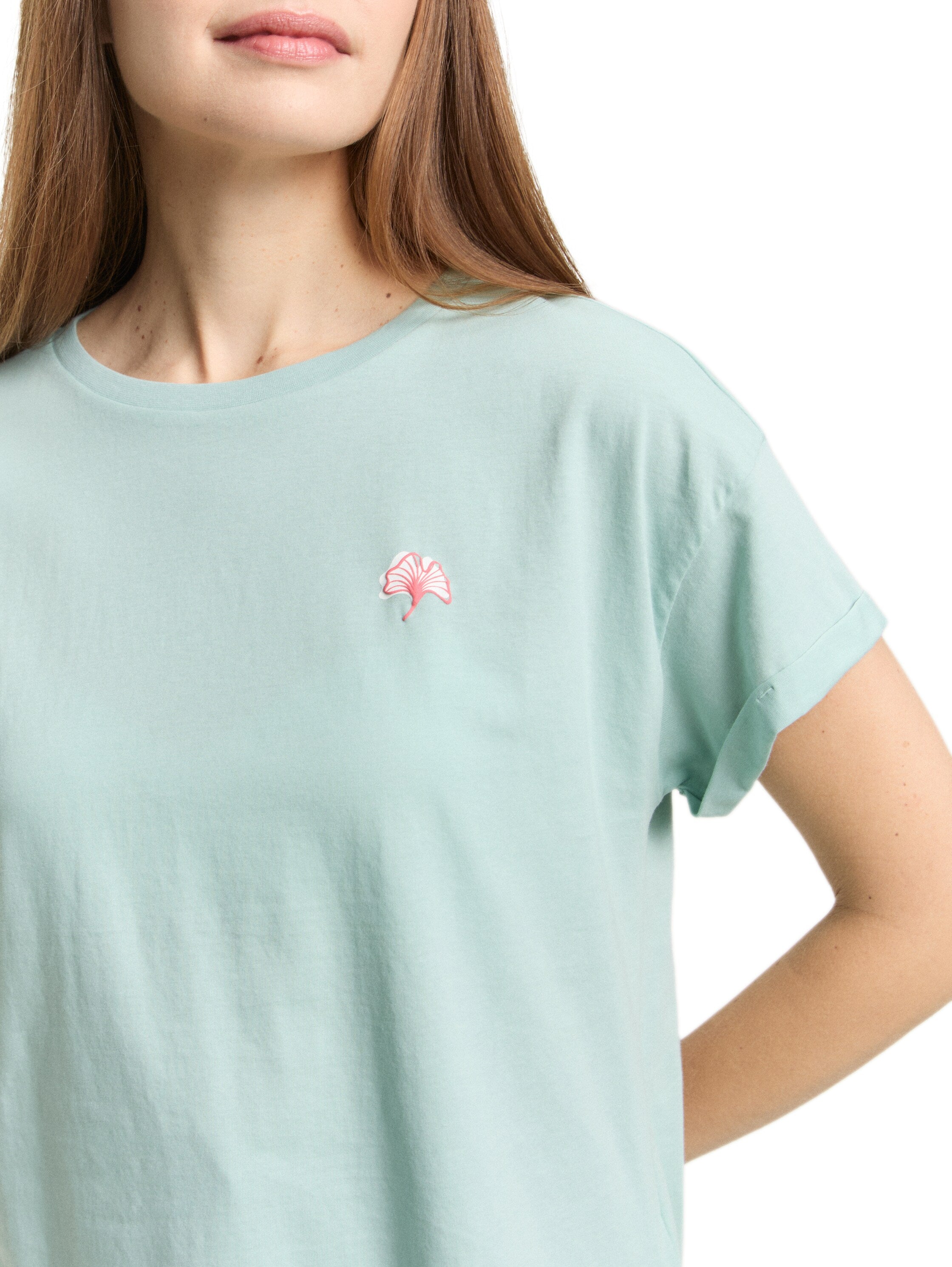 Tom Tailor Blue Round Neck T-Shirt With Small Embroidery On The Chest