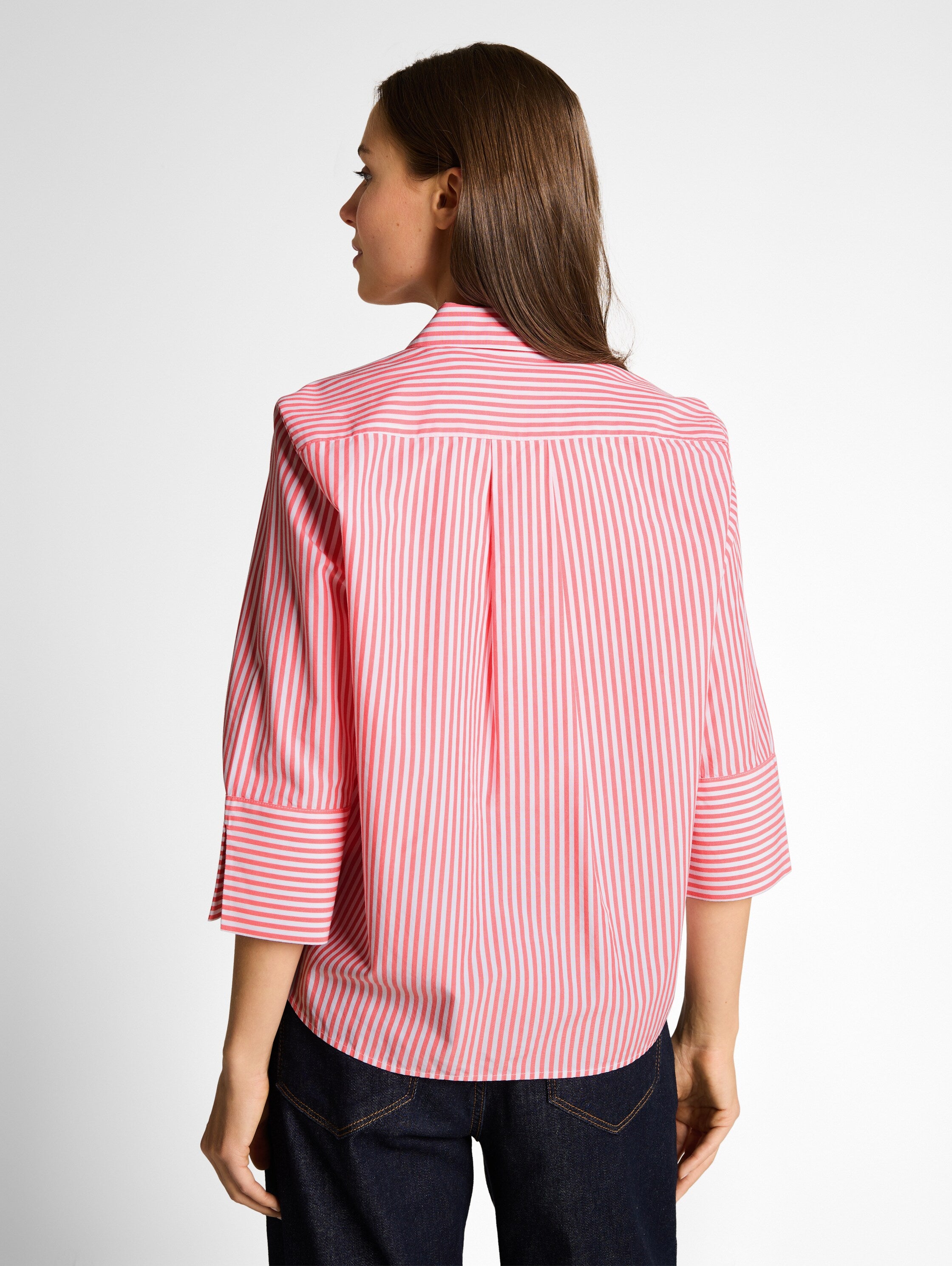 Tom Tailor Coral White Thin Striped Blouse With 3/4 Sleeved