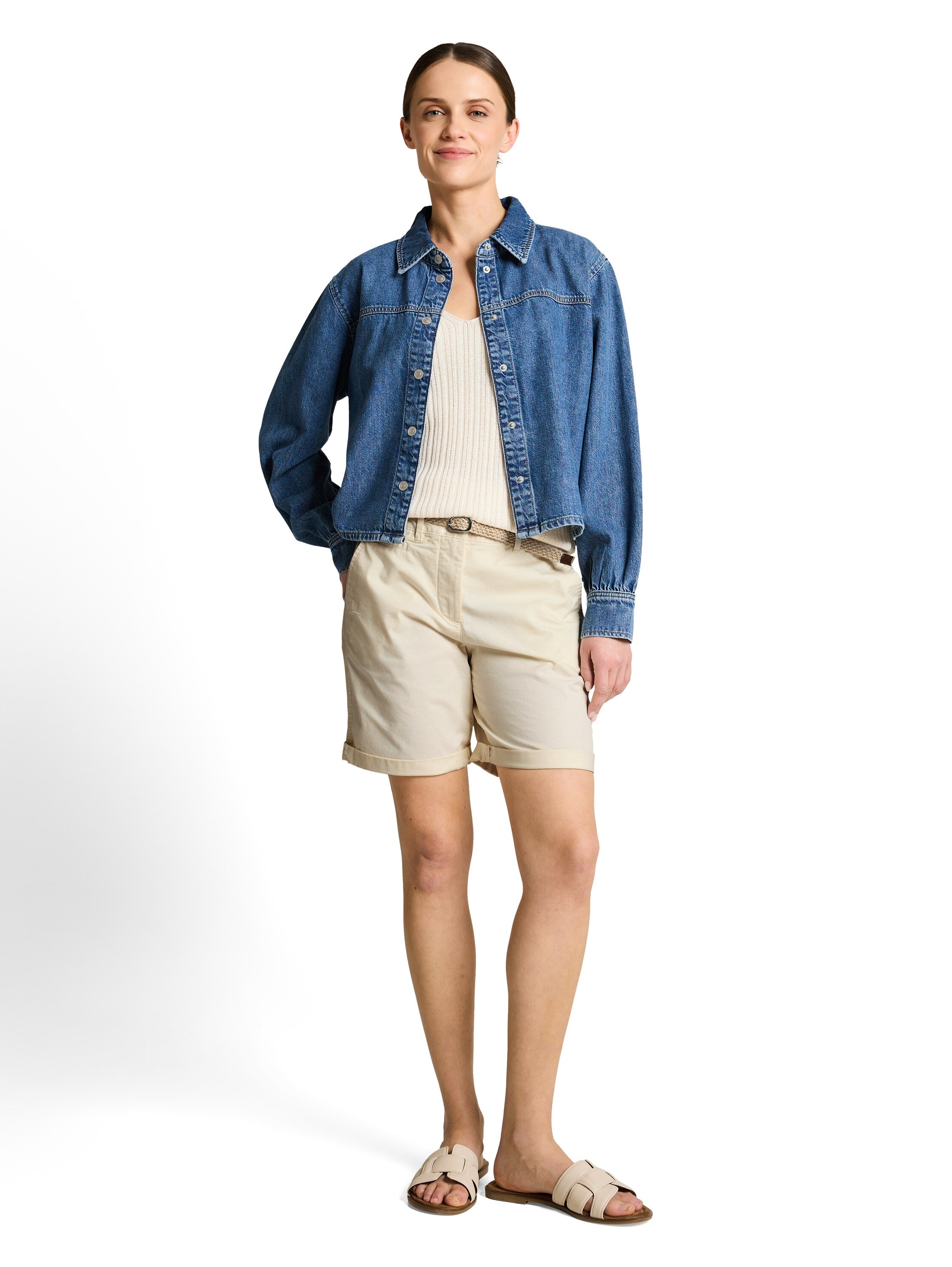 Tom Tailor Off White Chino Bermuda Shorts With Belt