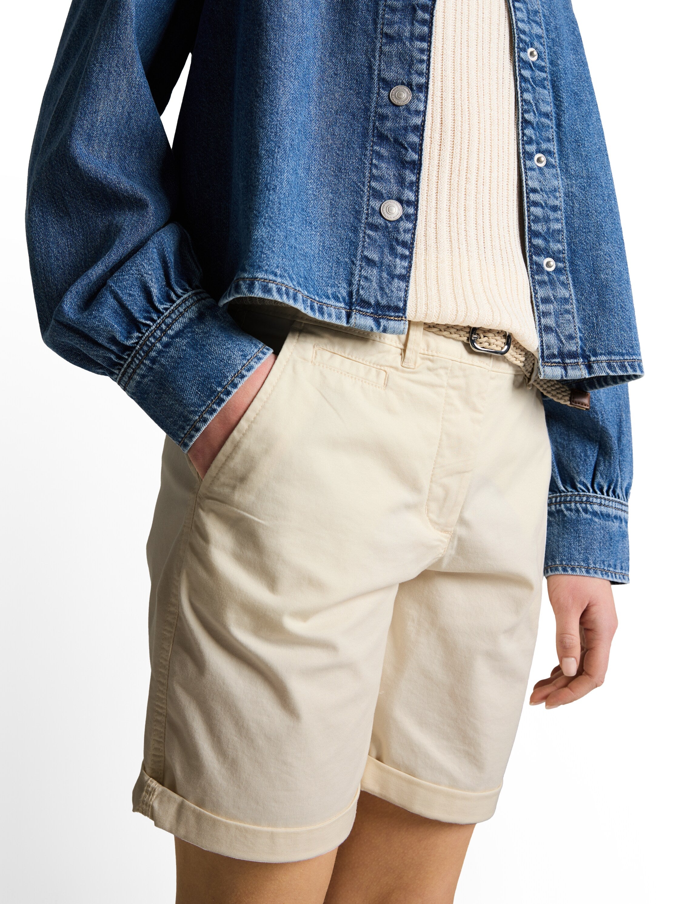 Tom Tailor Off White Chino Bermuda Shorts With Belt