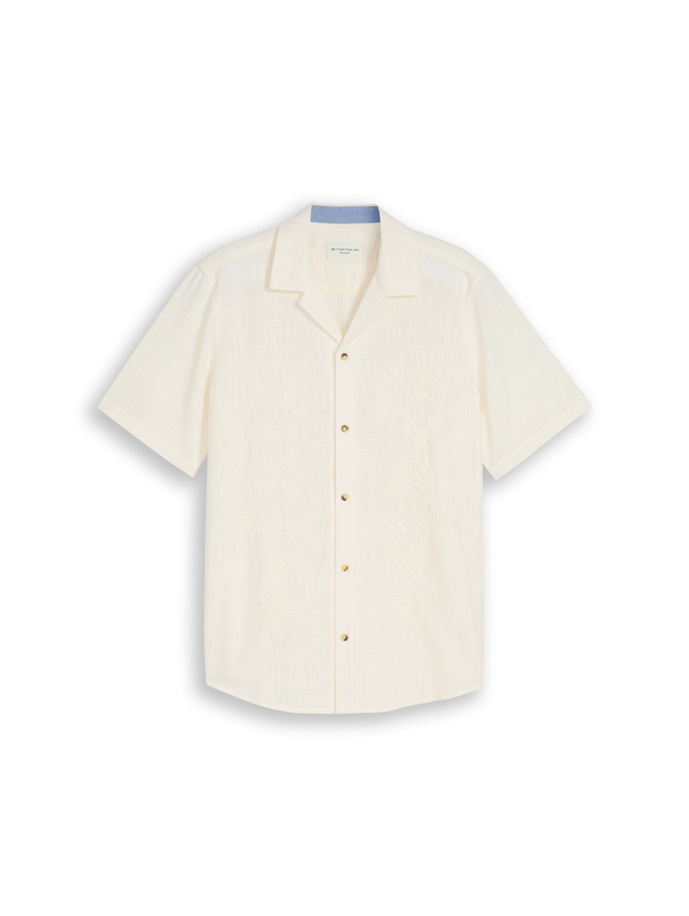 Tom Tailor Gardenia White Regular Fit Short-Sleeved Shirt With Embroidery
