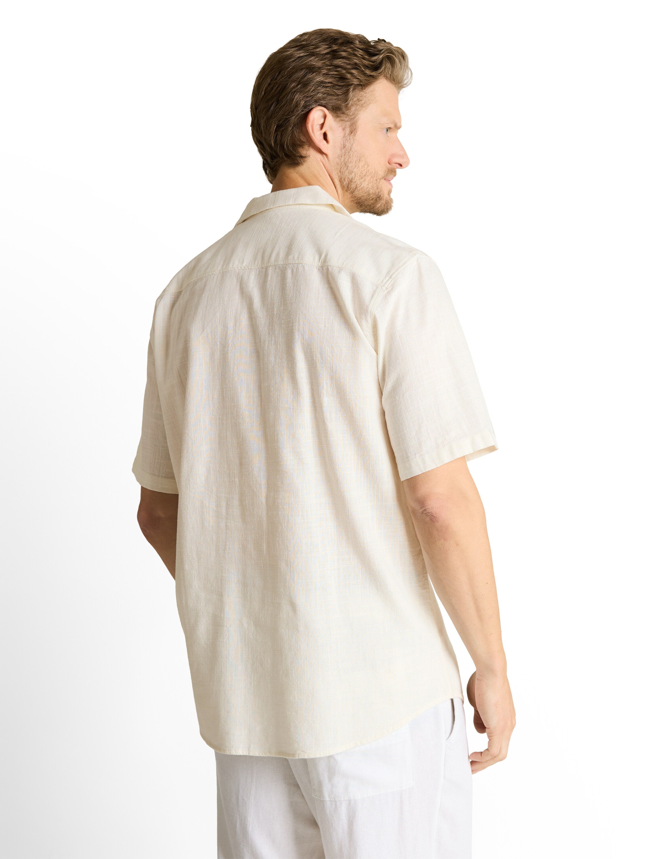 Tom Tailor Gardenia White Regular Fit Short-Sleeved Shirt With Embroidery