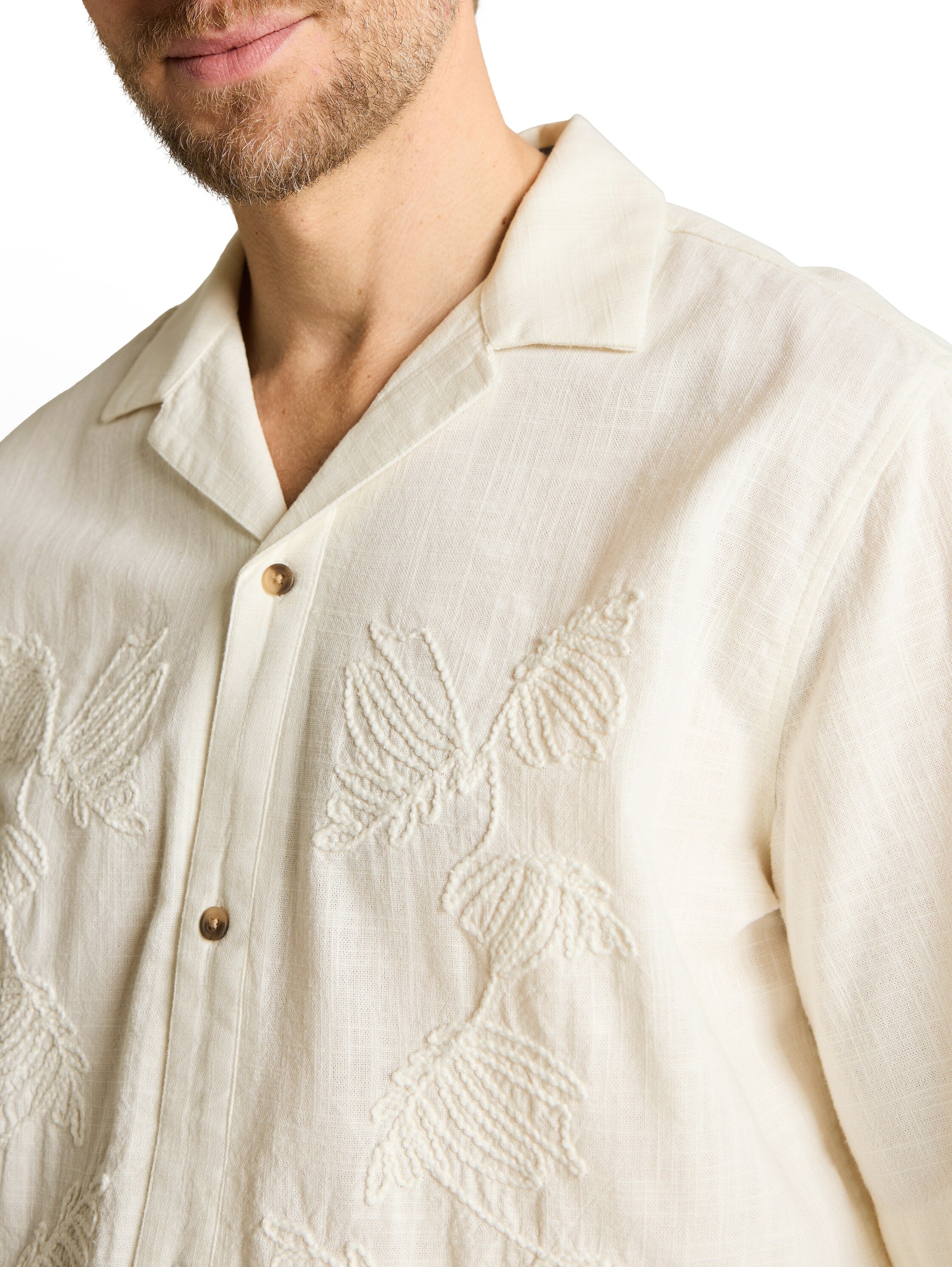Tom Tailor Gardenia White Regular Fit Short-Sleeved Shirt With Embroidery