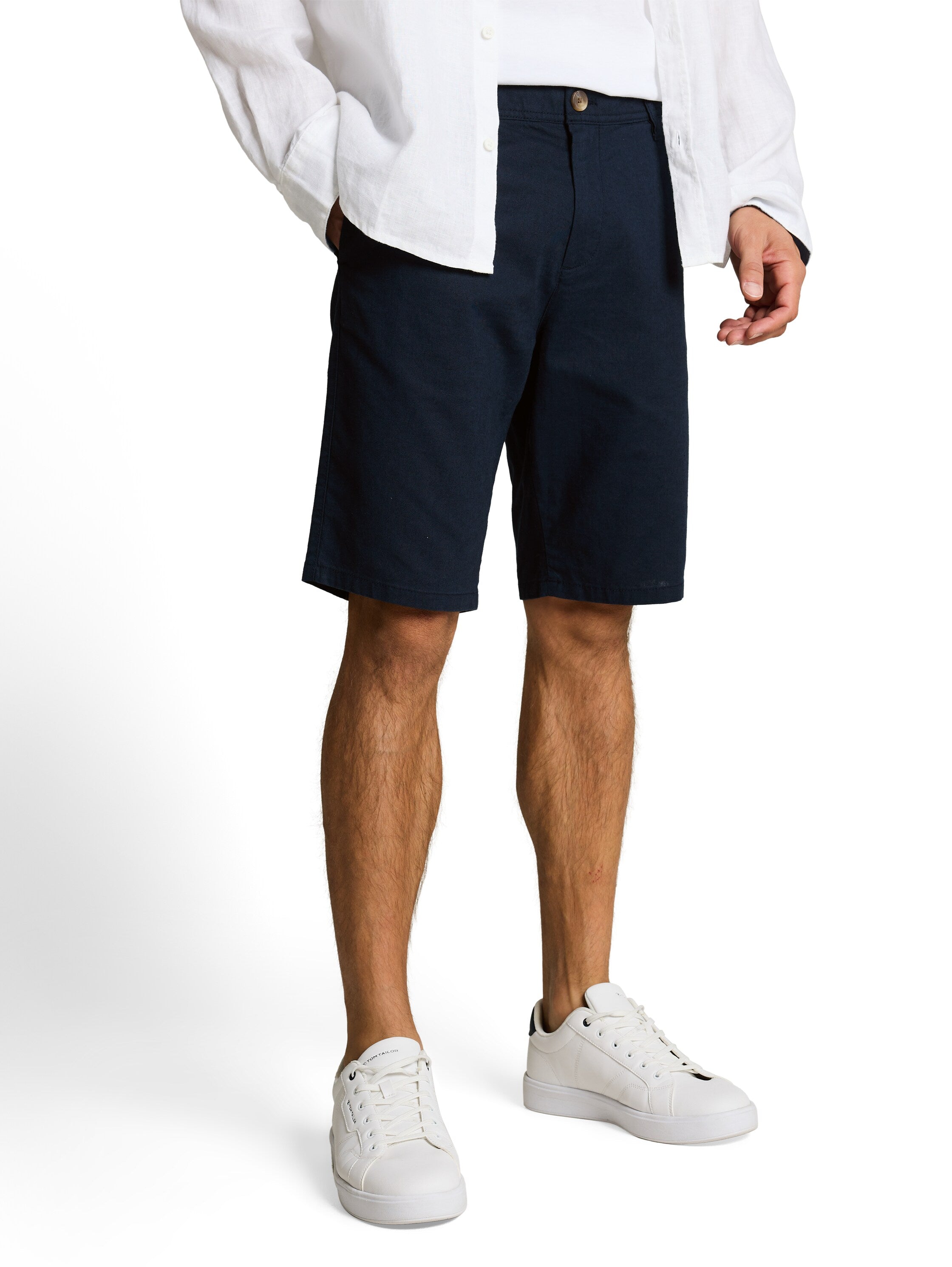 Tom Tailor Navy Chino Shorts With Linen Blend