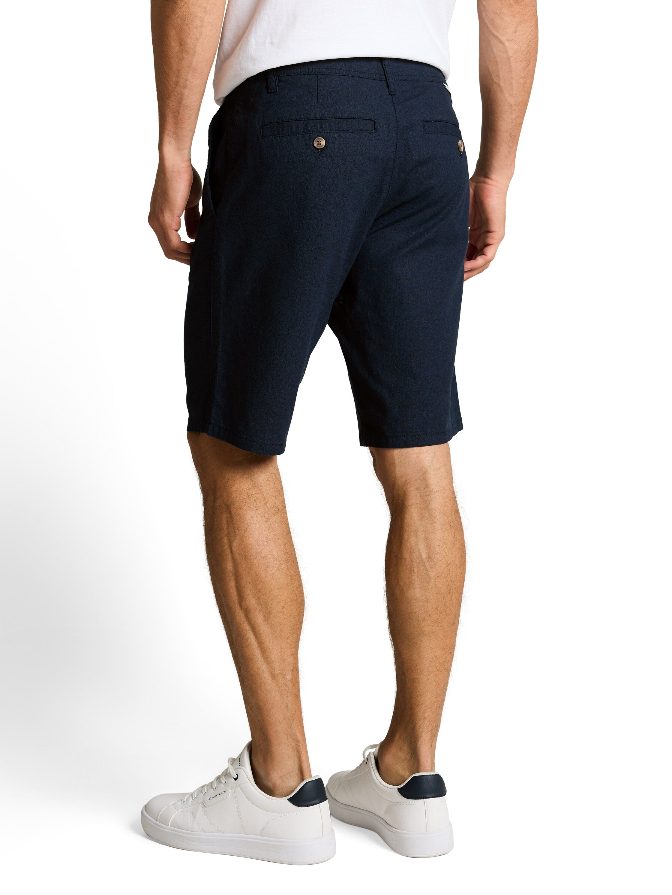 Tom Tailor Navy Chino Shorts With Linen Blend