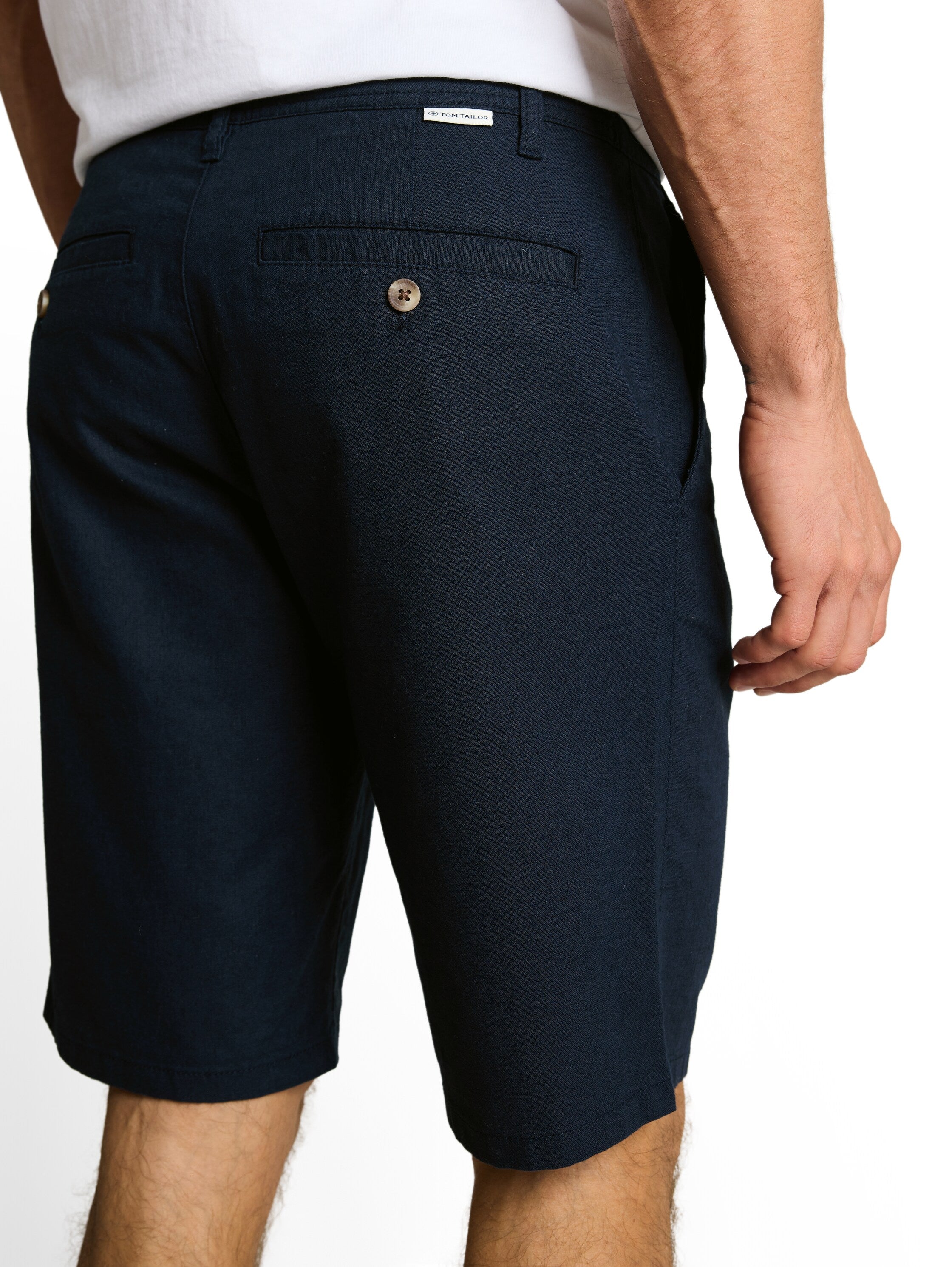 Tom Tailor Navy Chino Shorts With Linen Blend