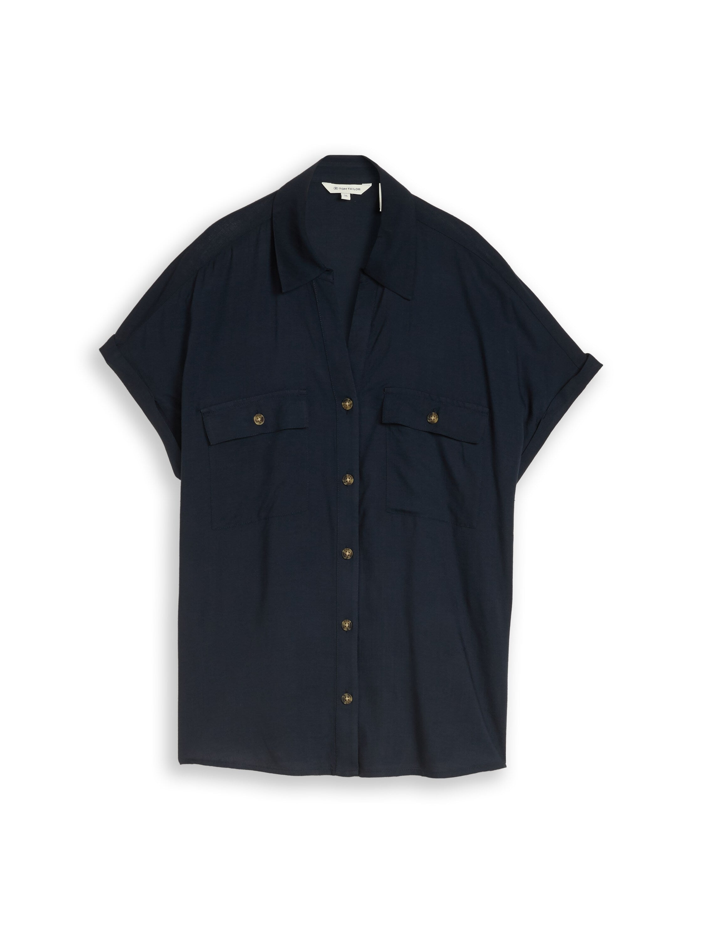 Tom Tailor Navy Short Sleeved Top With A Button Tab