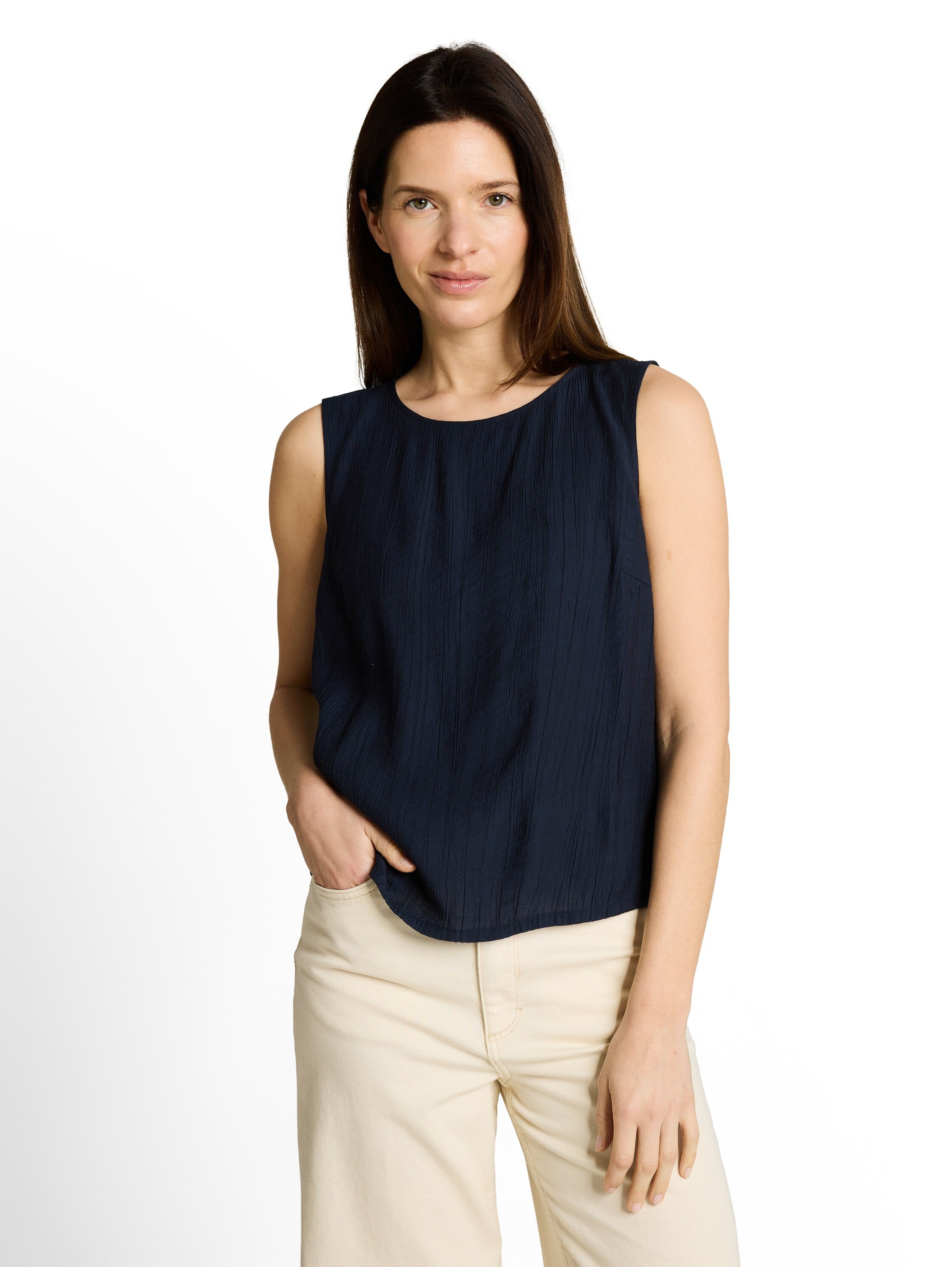 Tom Tailor Navy Blouse Top With Round Neckline