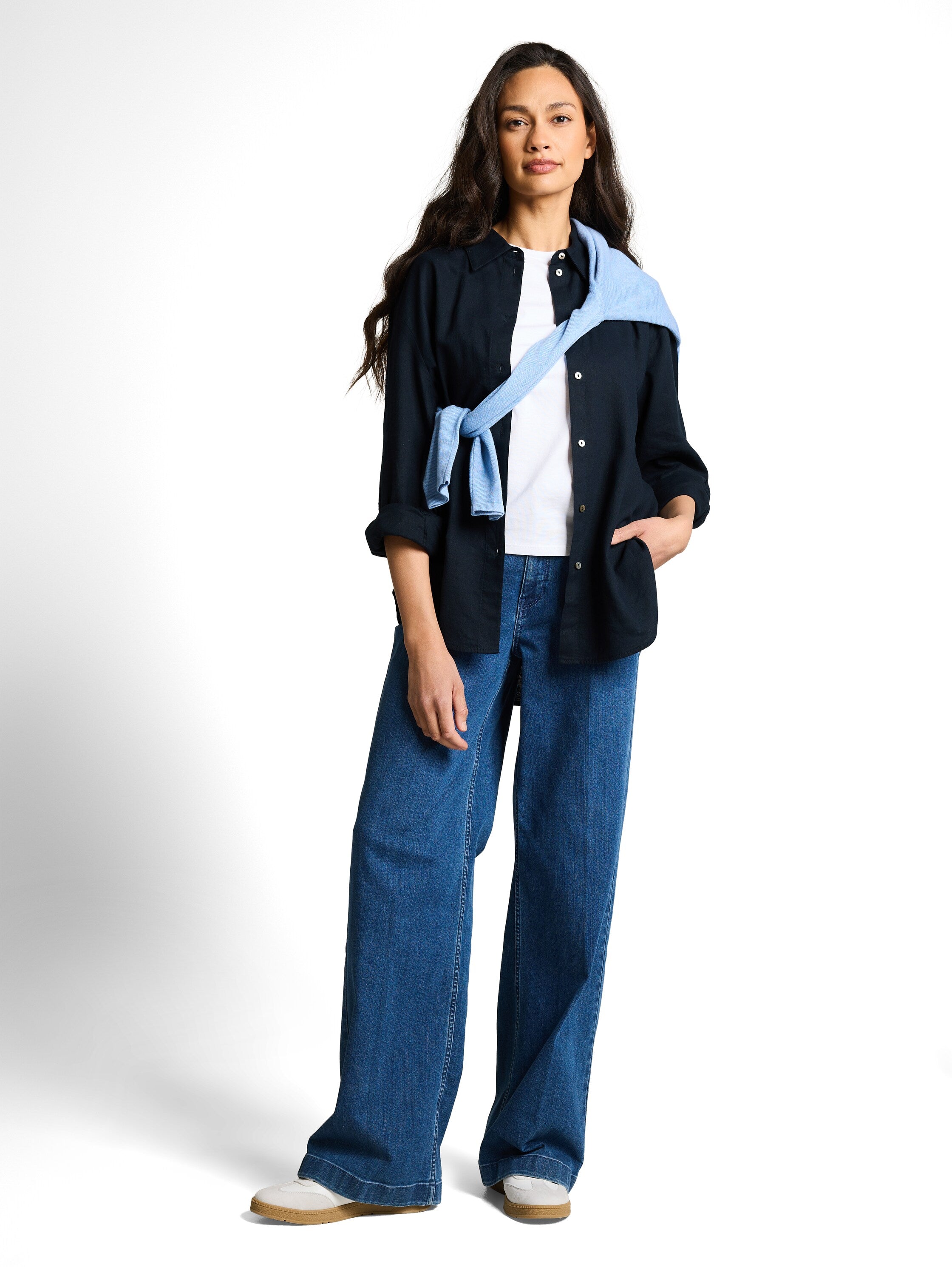 Tom Tailor Navy Oversized Shirt With Linen Blend