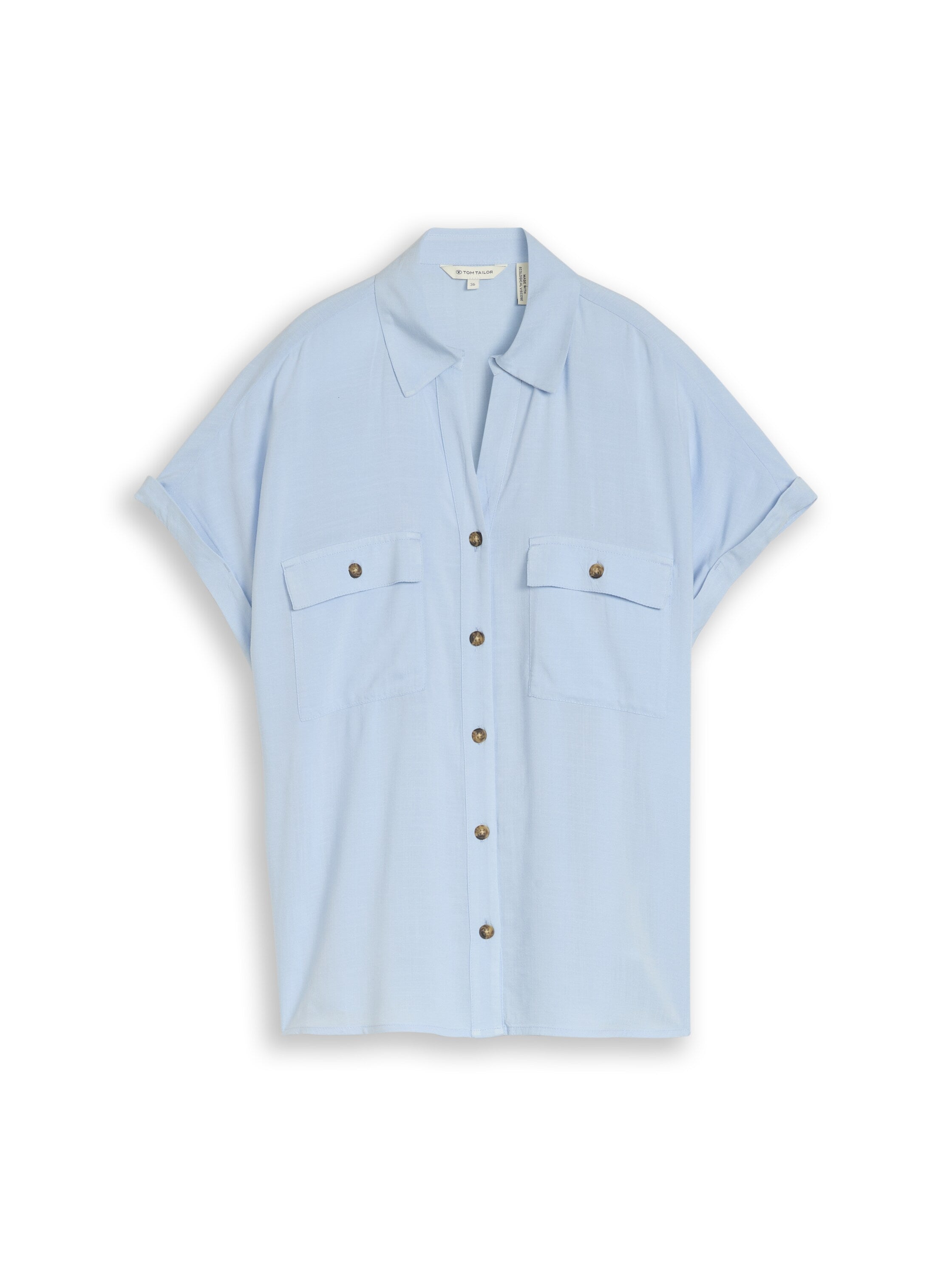 Tom Tailor Blue Short Sleeved Top With A Button Tab