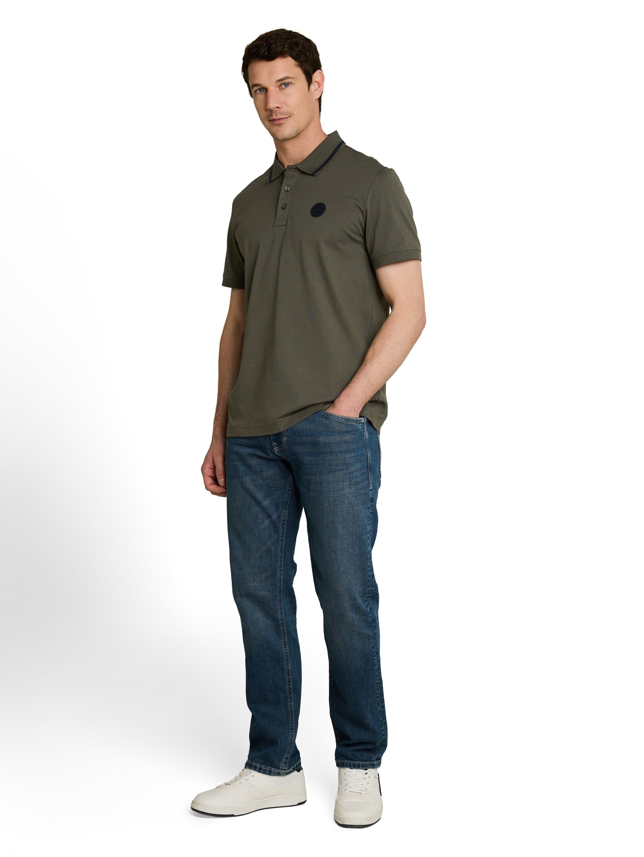 Tom Tailor Olive Short Sleeved Polo With Printed Logo