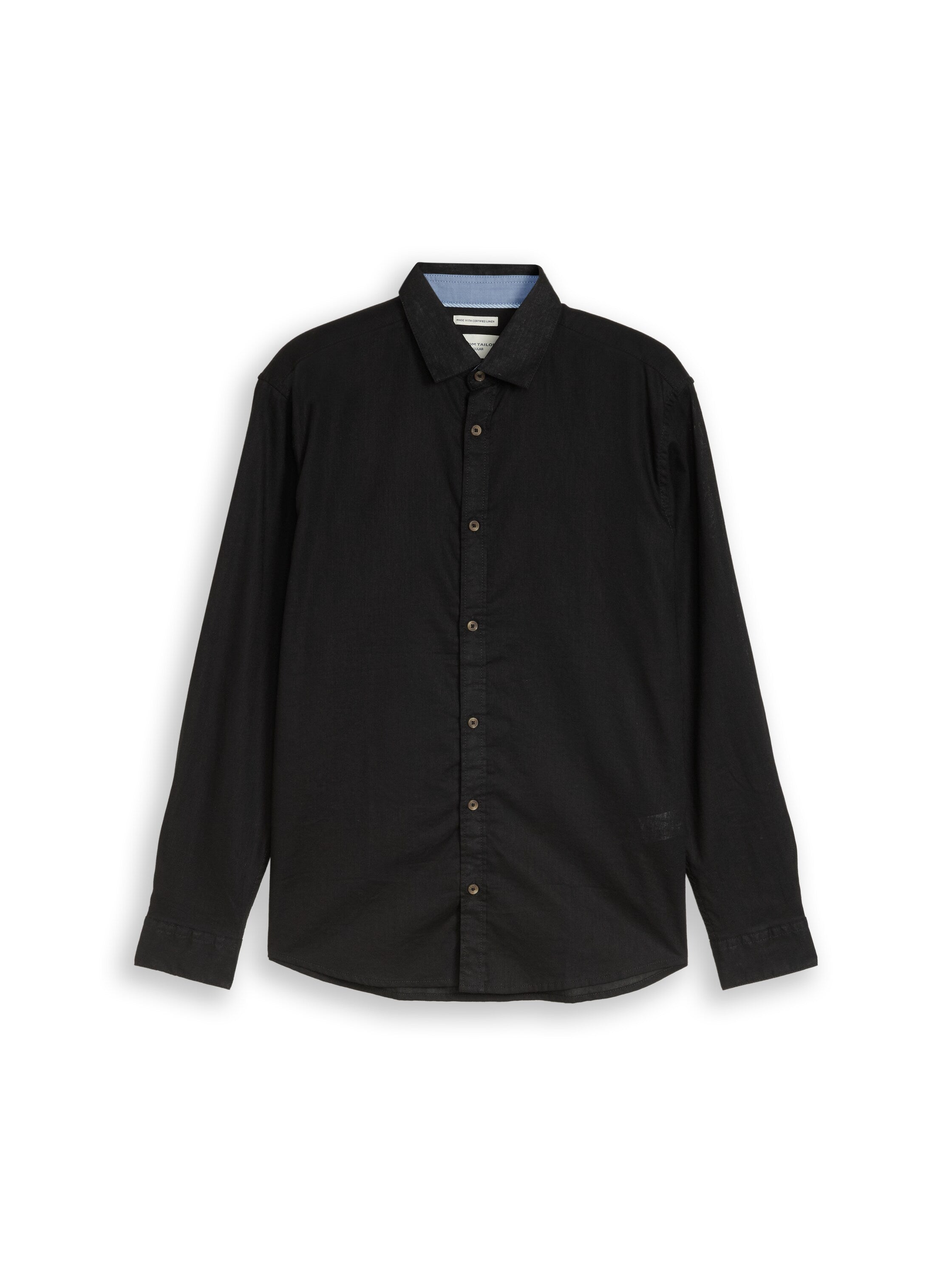 Tom Tailor Black Long Sleeved Regular Fit Shirt With Linen Blend