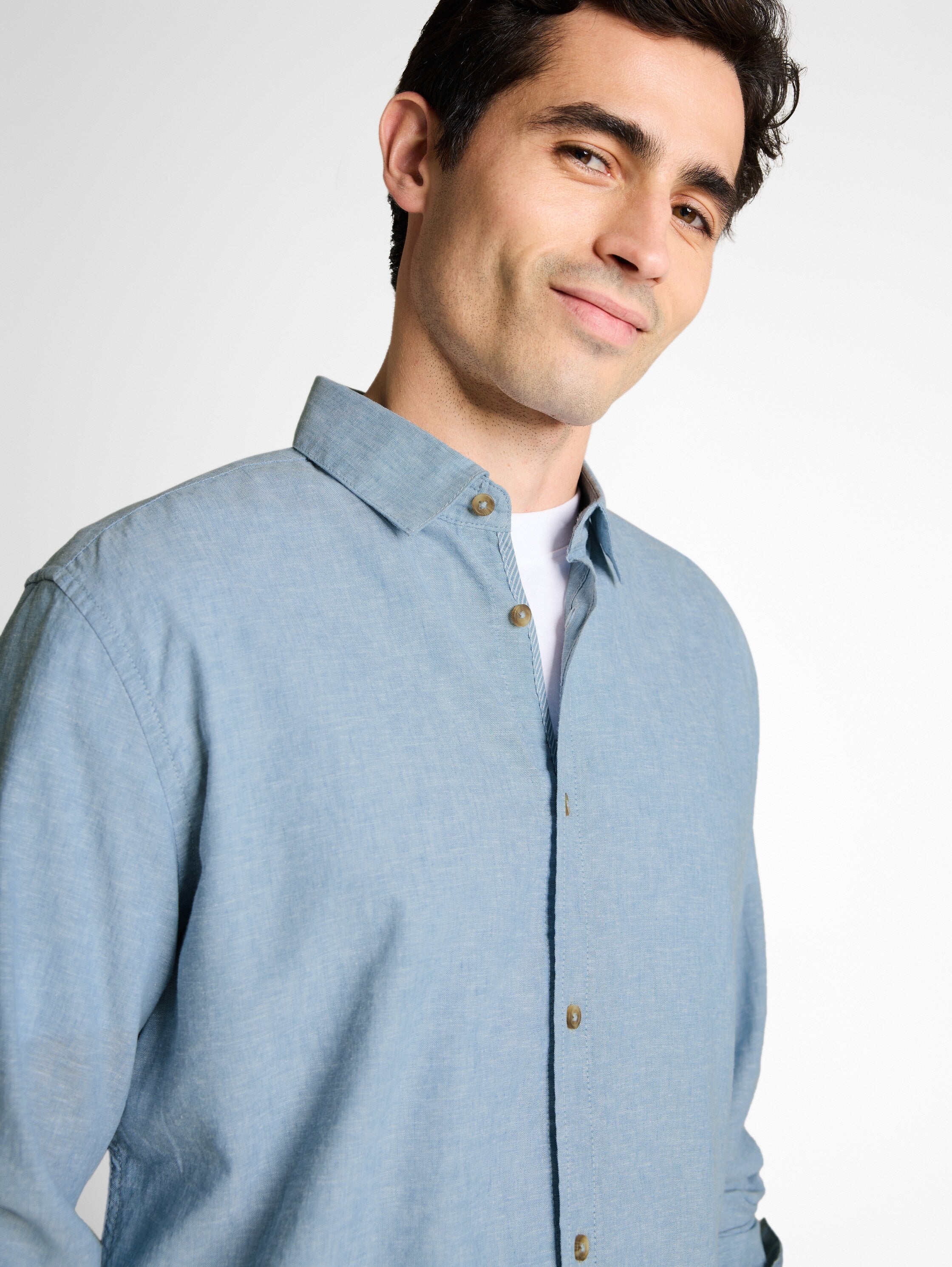 Tom Tailor Blue Long Sleeved Regular Fit Shirt With Linen Blend