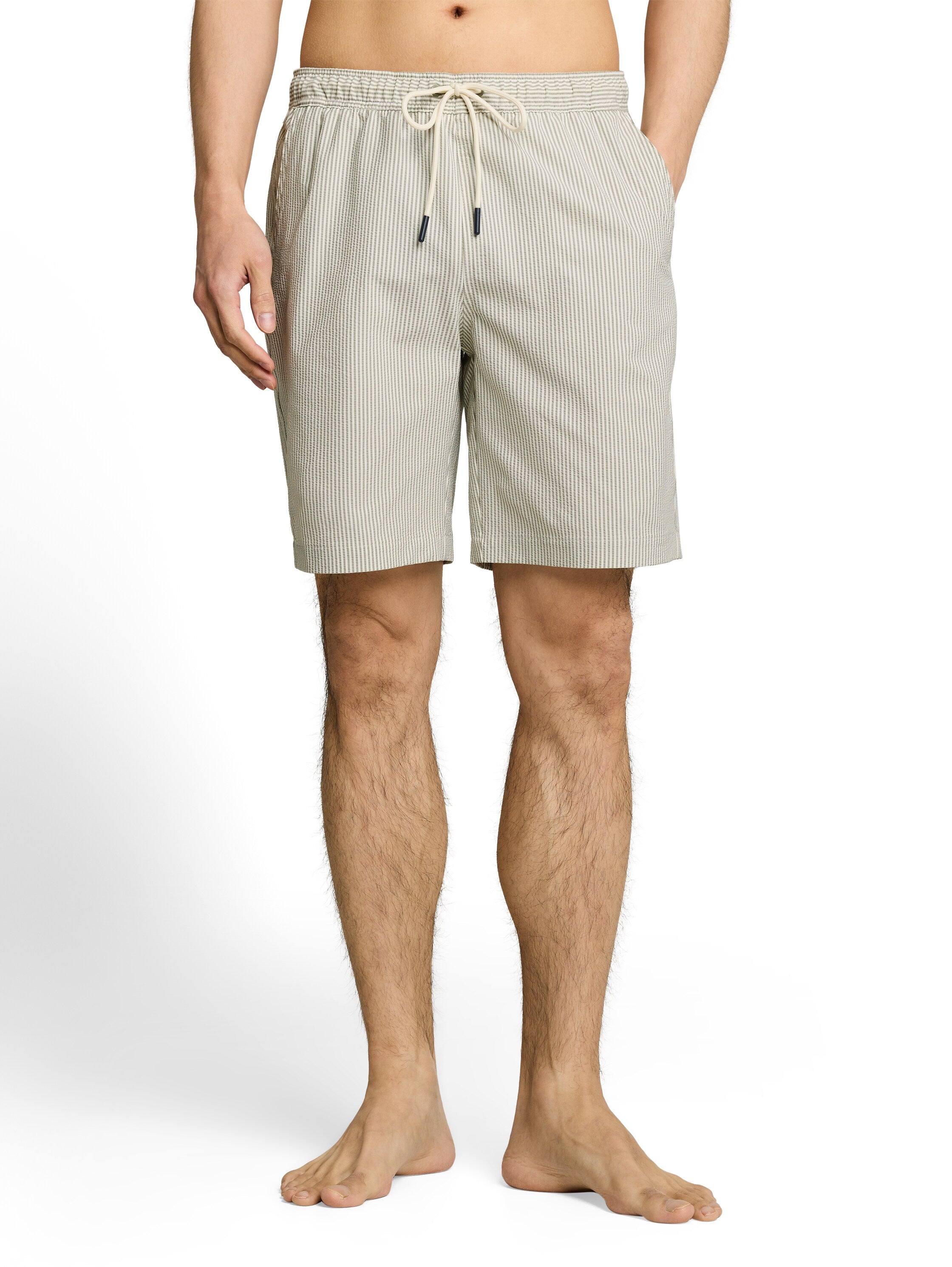 Tom Tailor Seersucker Green Beige Swim shorts With Striped Pattern