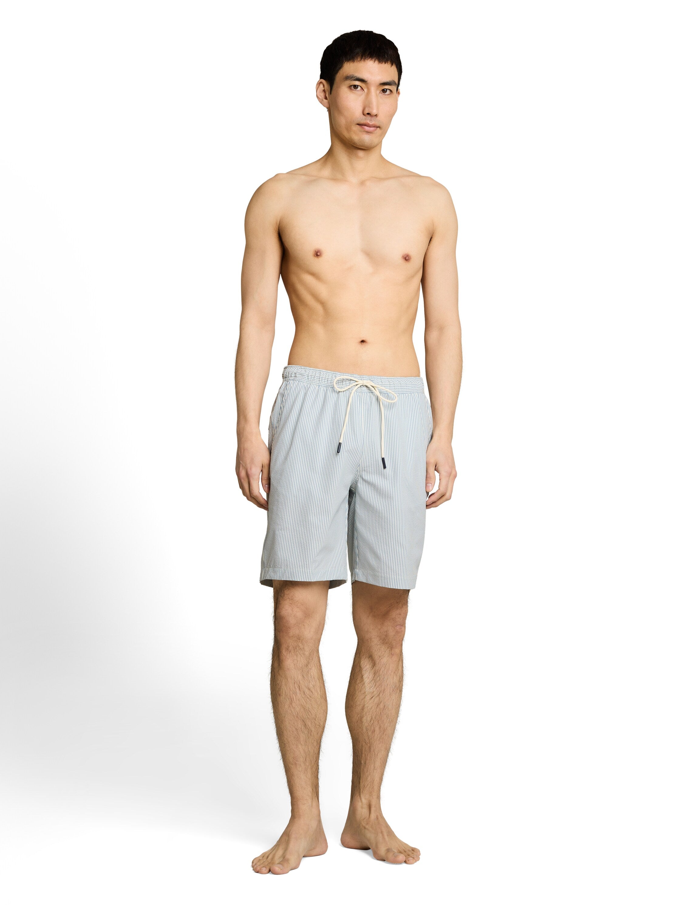 Tom Tailor Seersucker Blue Beige Swim shorts With Striped Pattern