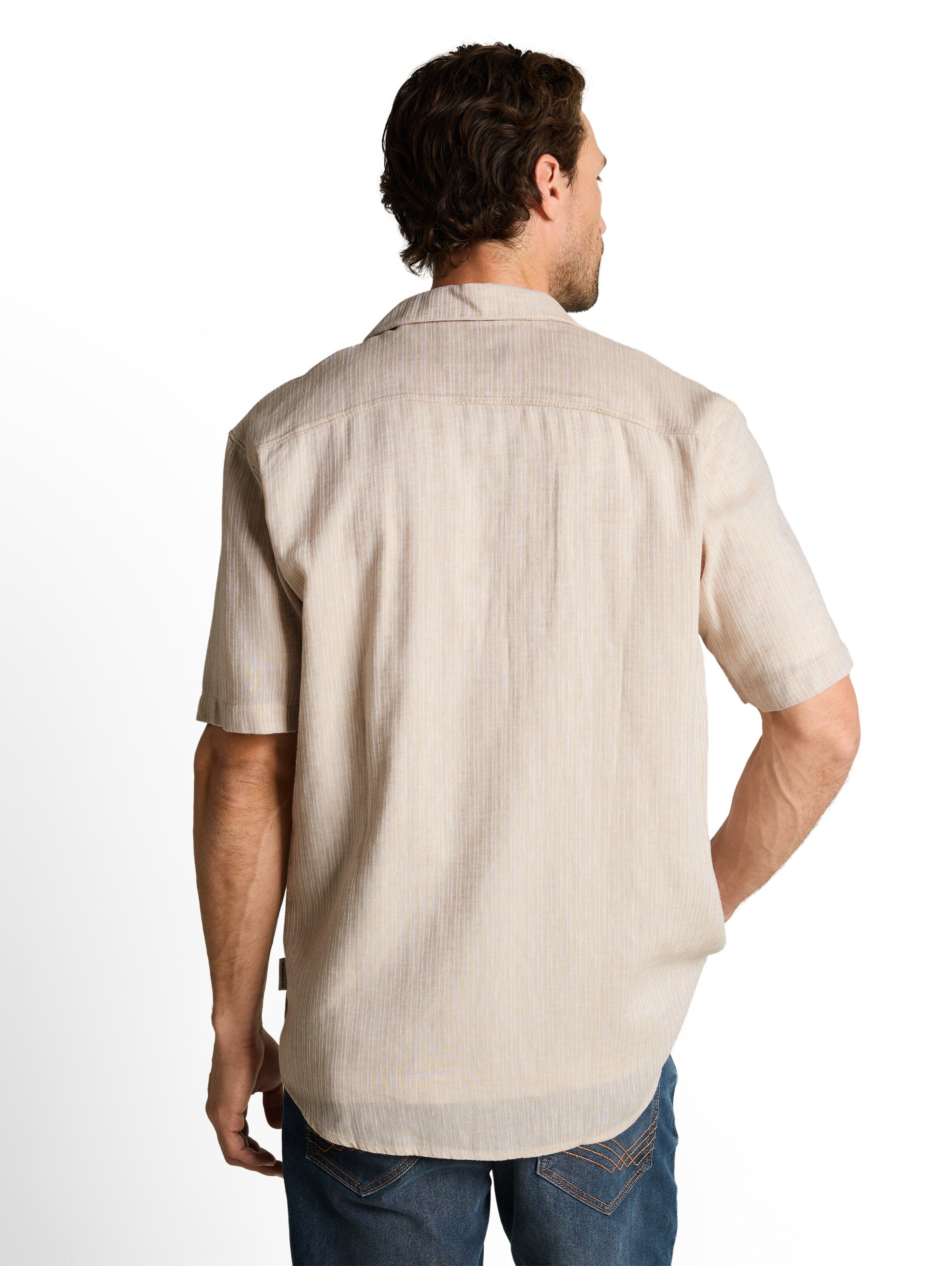 Tom Tailor Short Sleeved Beige Linen Shirt