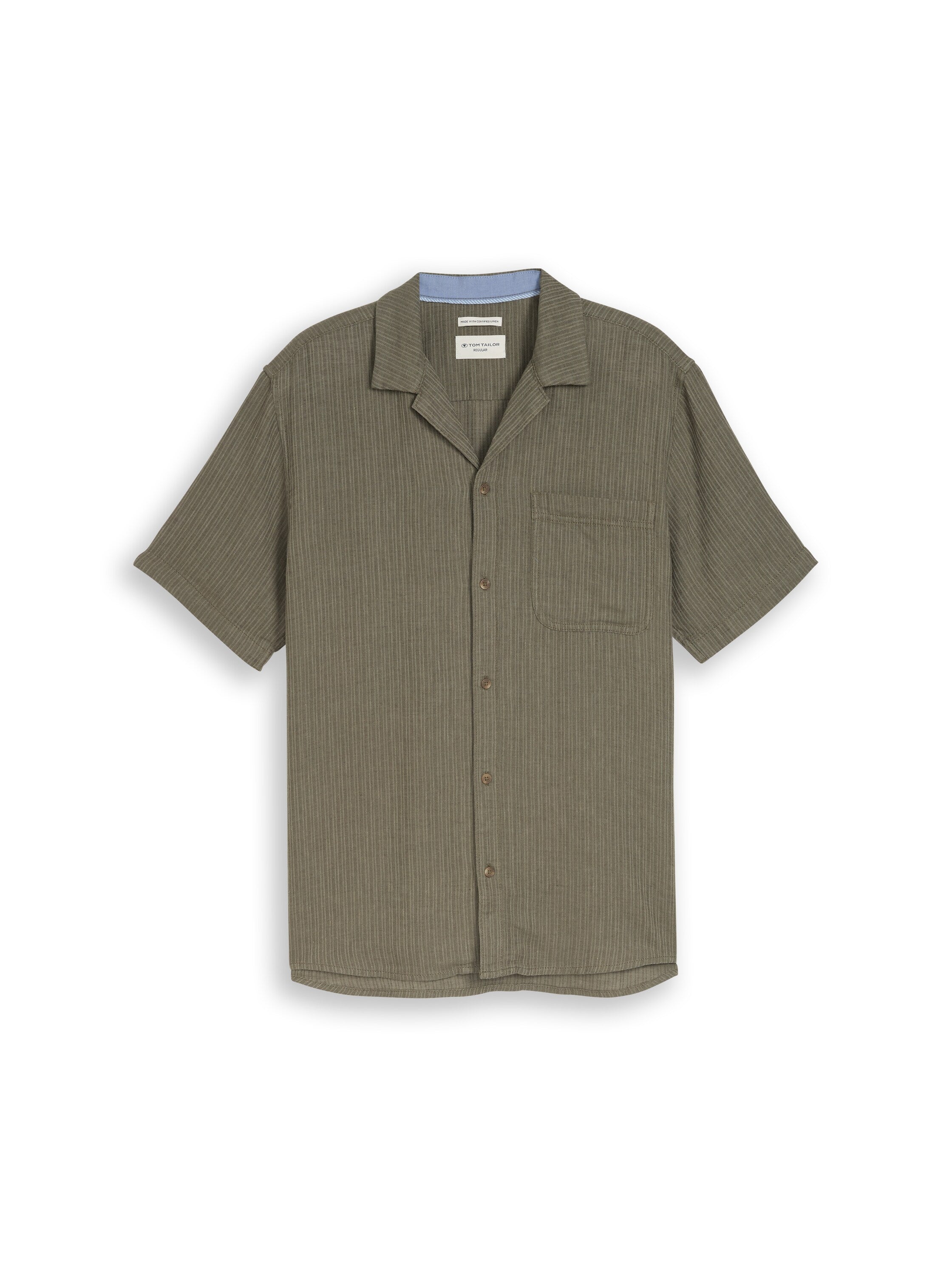 Tom Tailor Short Sleeved Olive Linen Shirt