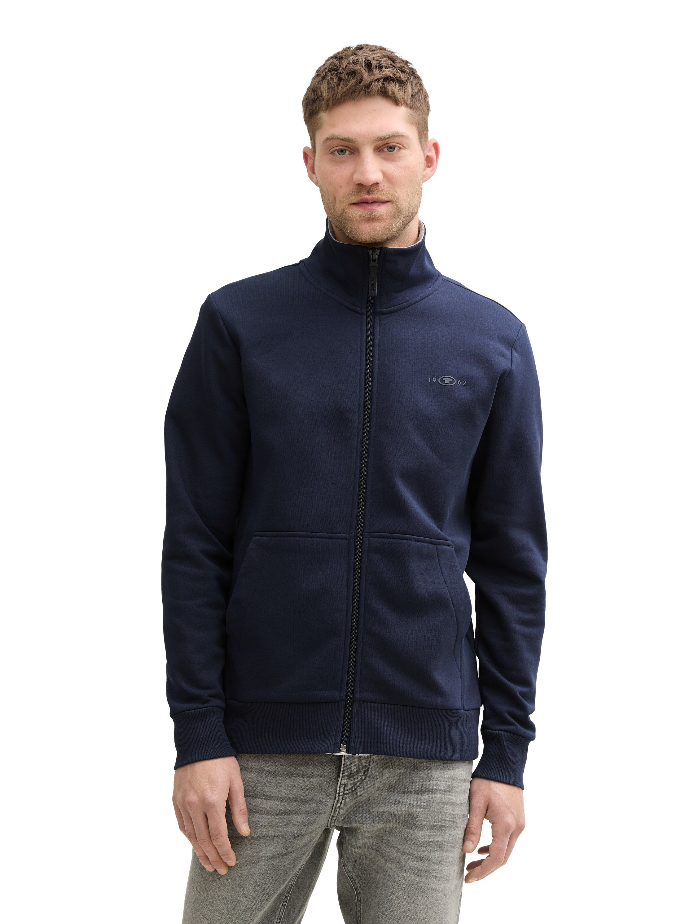 Tom Tailor Navy Jacket With High Collar In Contrasting Color Inside