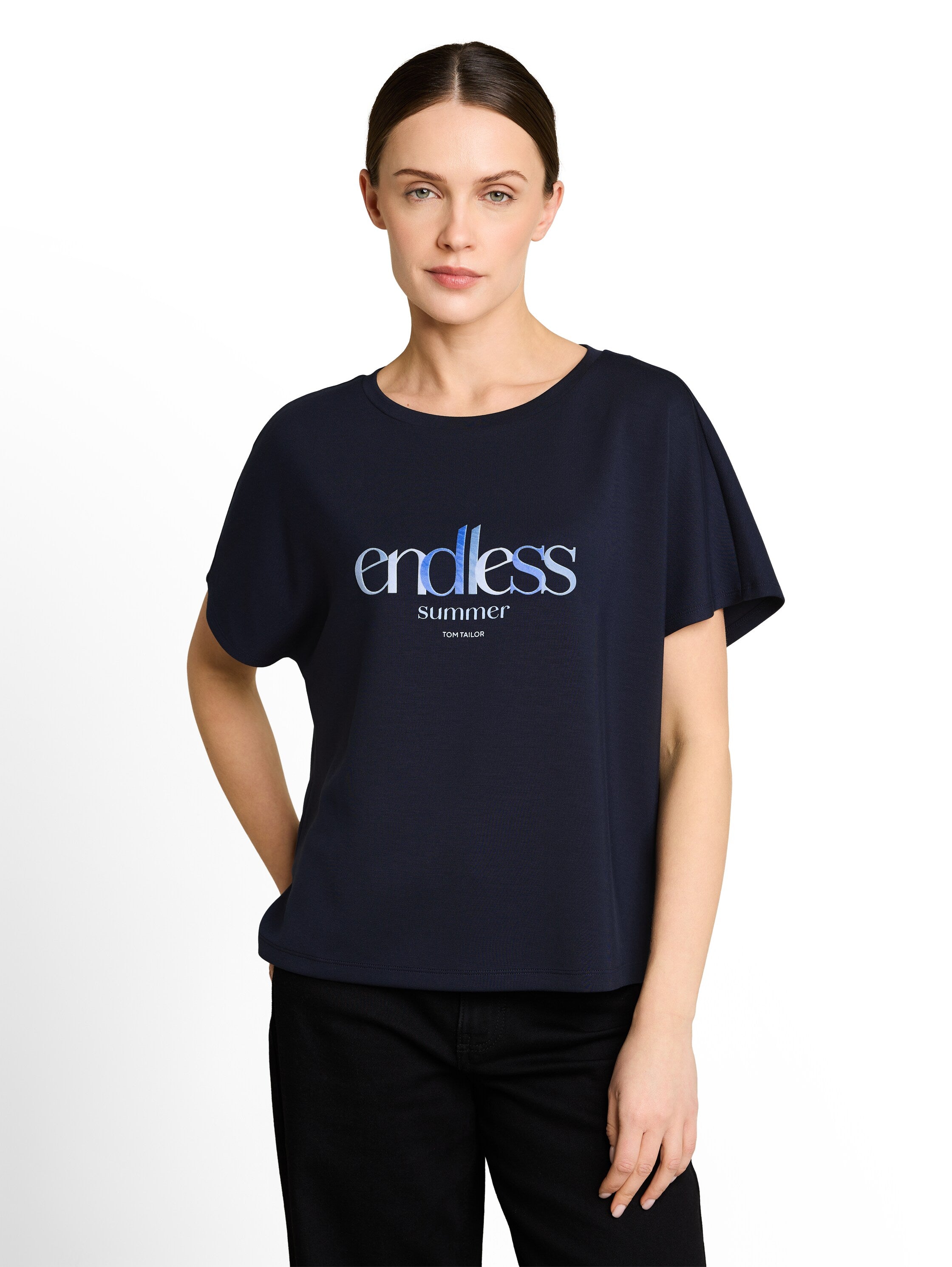 Tom Tailor Navy Loose-Fit Scuba T-shirt With Print