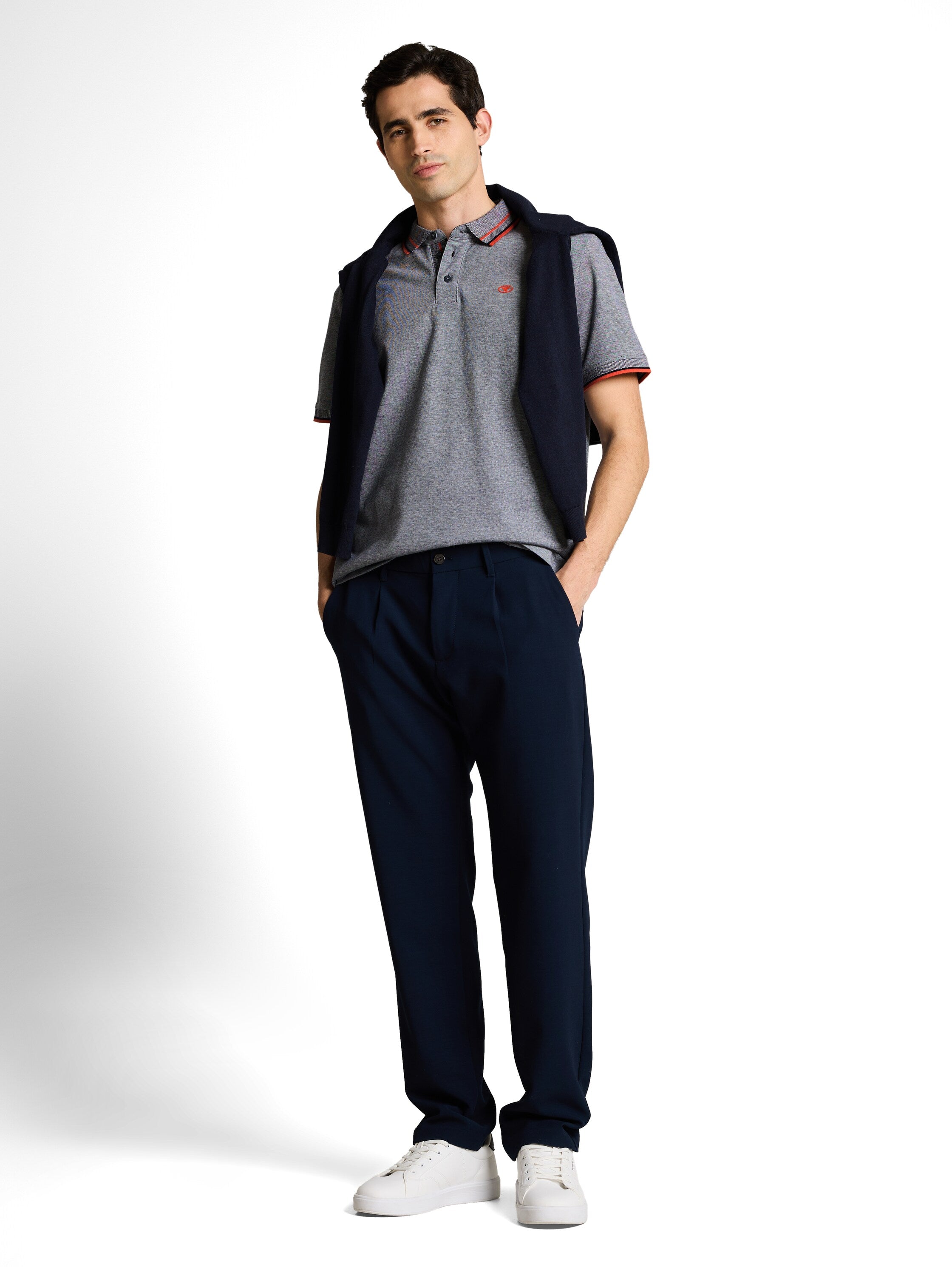Tom Tailor Grey Polo Shirt With Logo Print